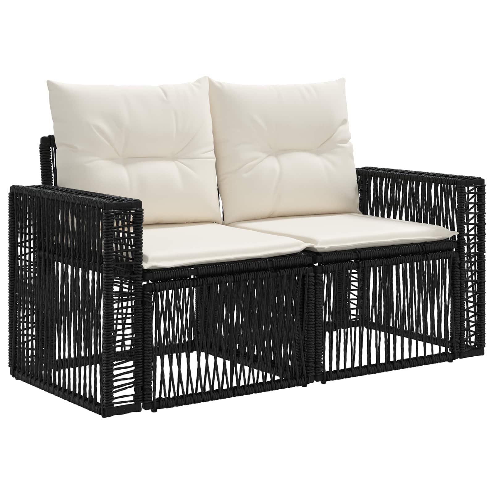 Tuinbankenset 14 pcs Zwart en Cream Wit poly rattan – afbeelding 6