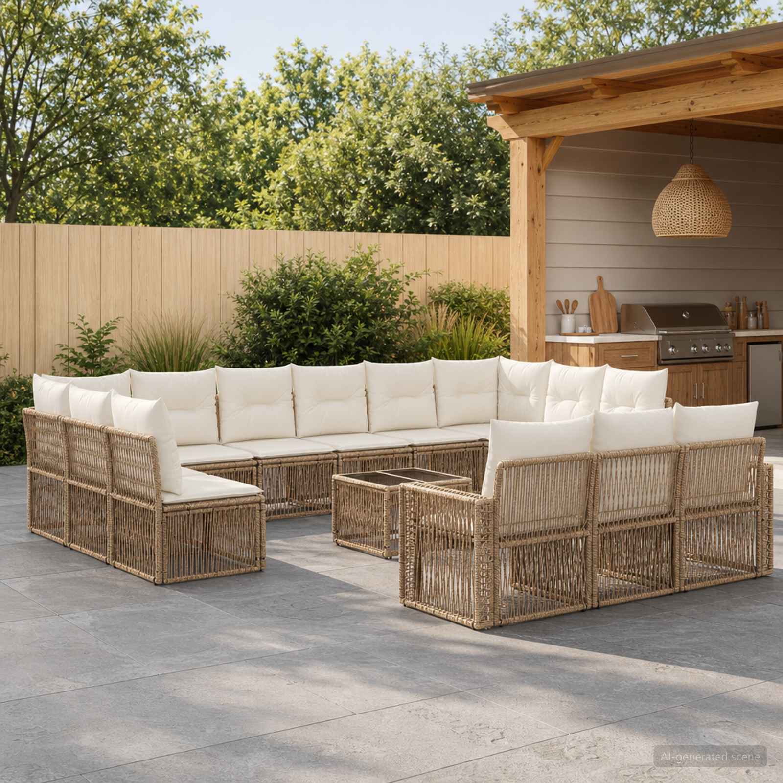 Tuinbankenset 14 pcs Beige en Crème Wit poly rattan – afbeelding 1