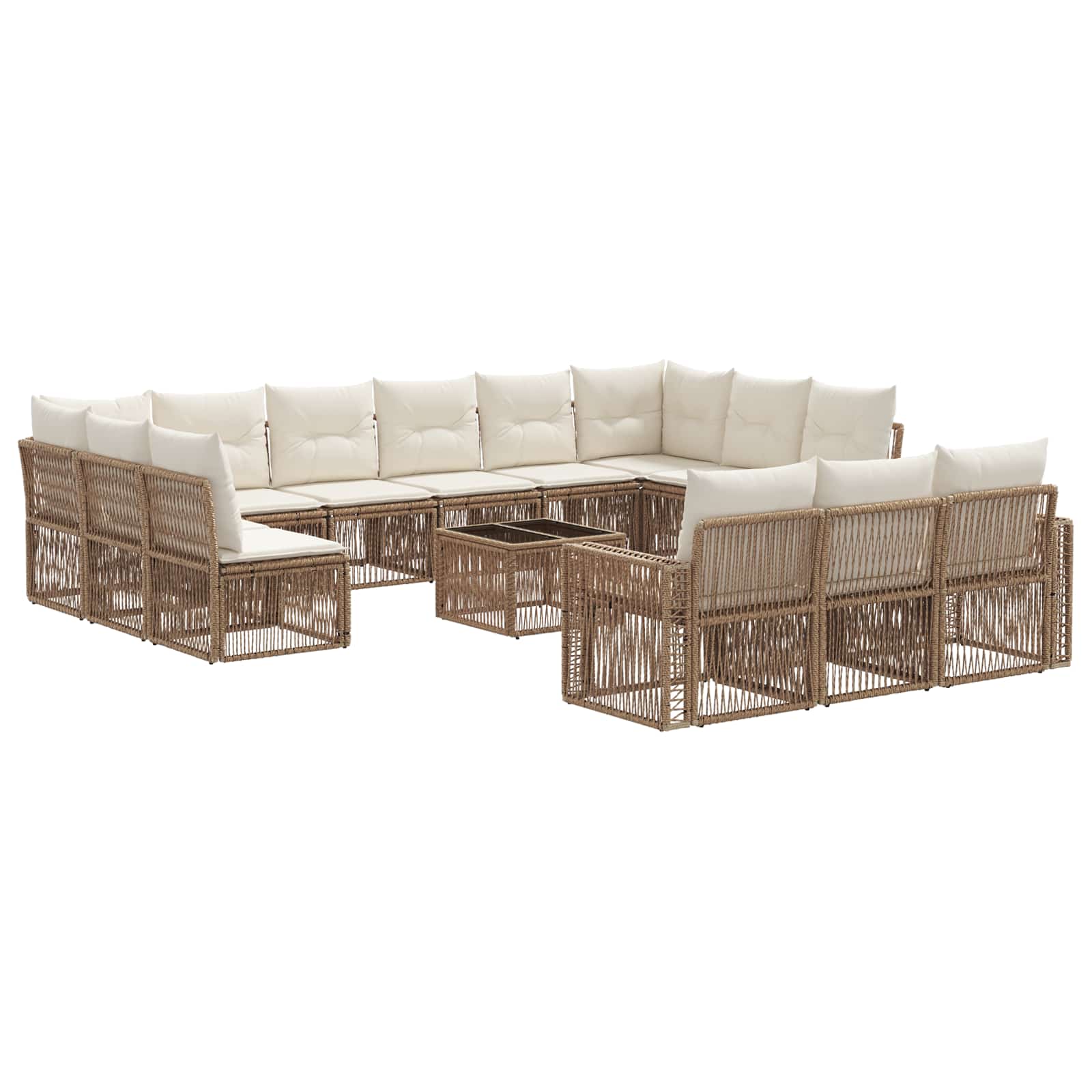 Tuinbankenset 14 pcs Beige en Crème Wit poly rattan – afbeelding 2