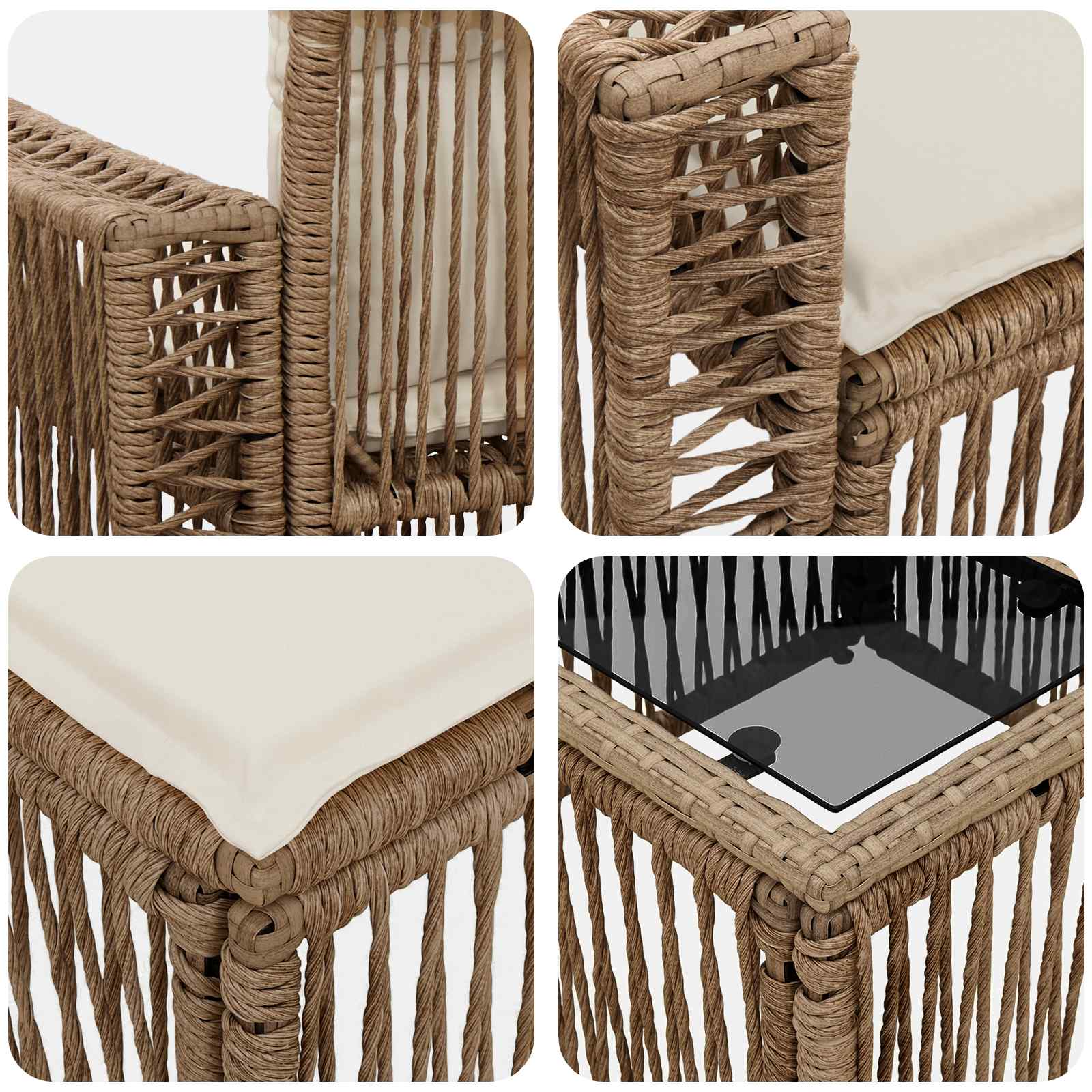 Tuinbankenset 14 pcs Beige en Crème Wit poly rattan – afbeelding 9