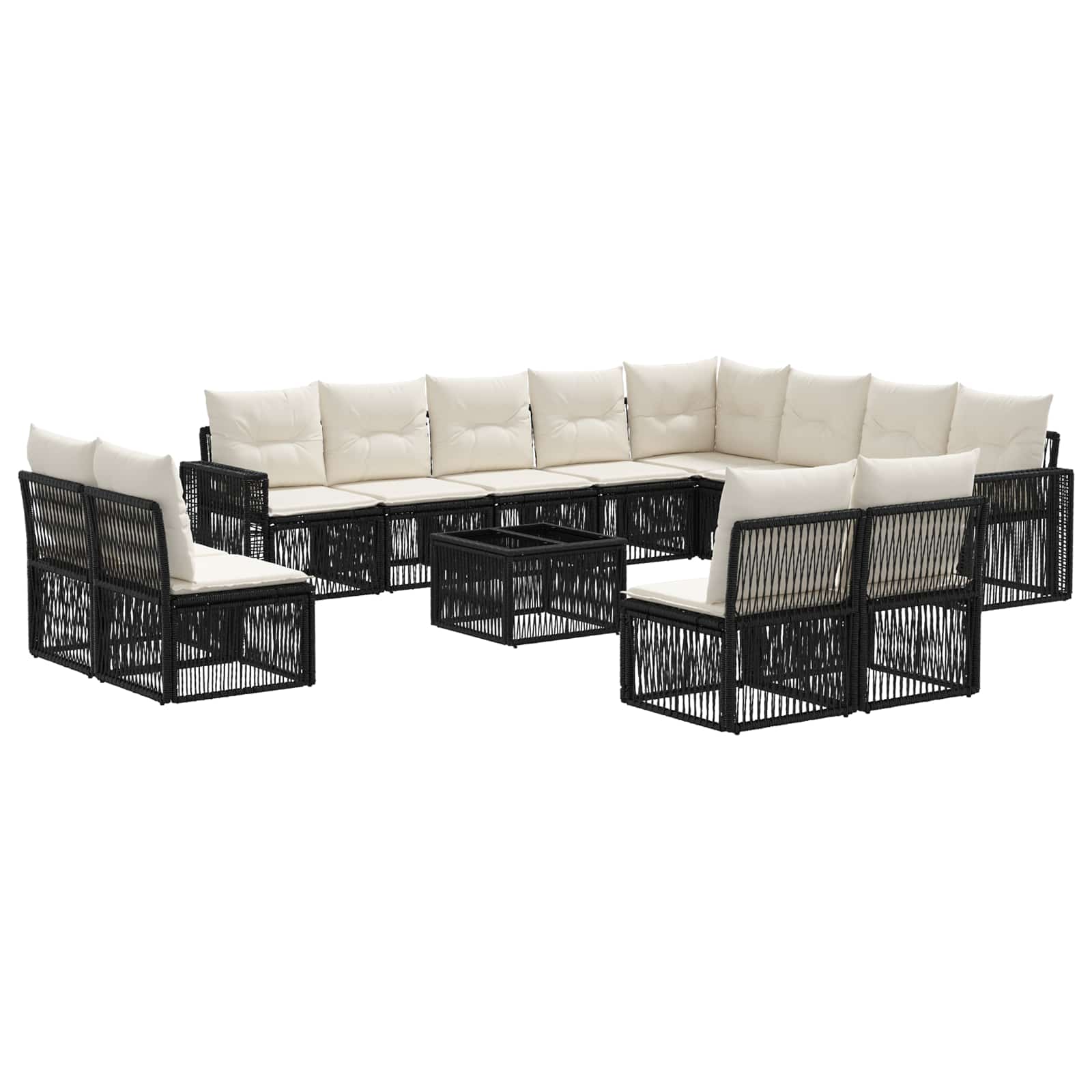 Tuinbankenset 13 pcs Zwart en Cream Wit poly rattan – afbeelding 2