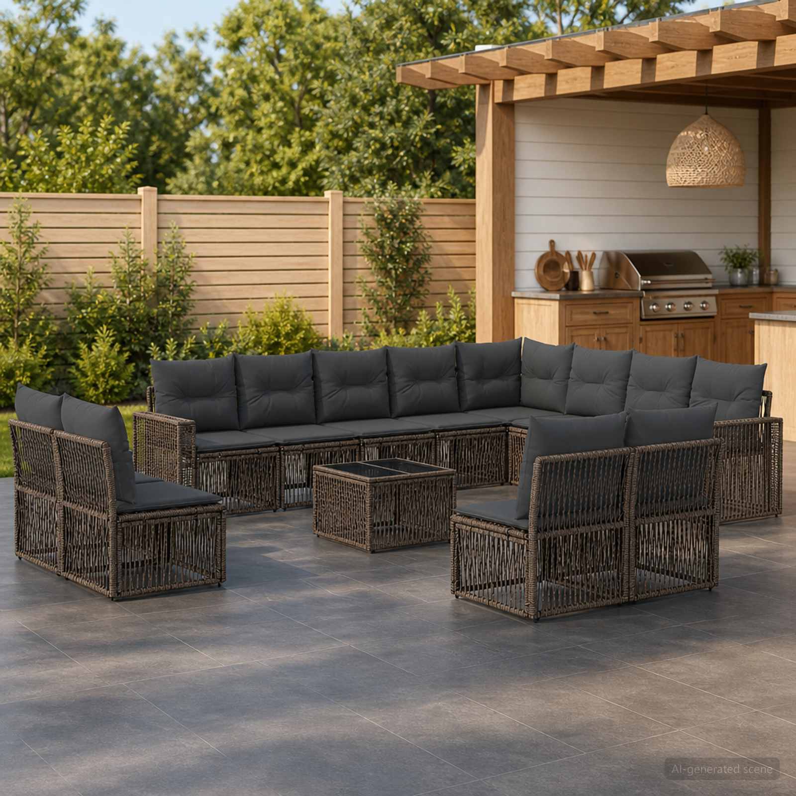 Tuinbankenset 13 pcs Grijs en Donkergrijs poly rattan – afbeelding 1