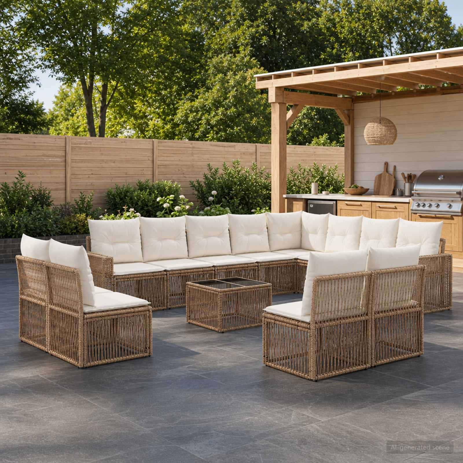 Tuinbankenset 13 pcs Beige en Crème Wit poly rattan – afbeelding 1