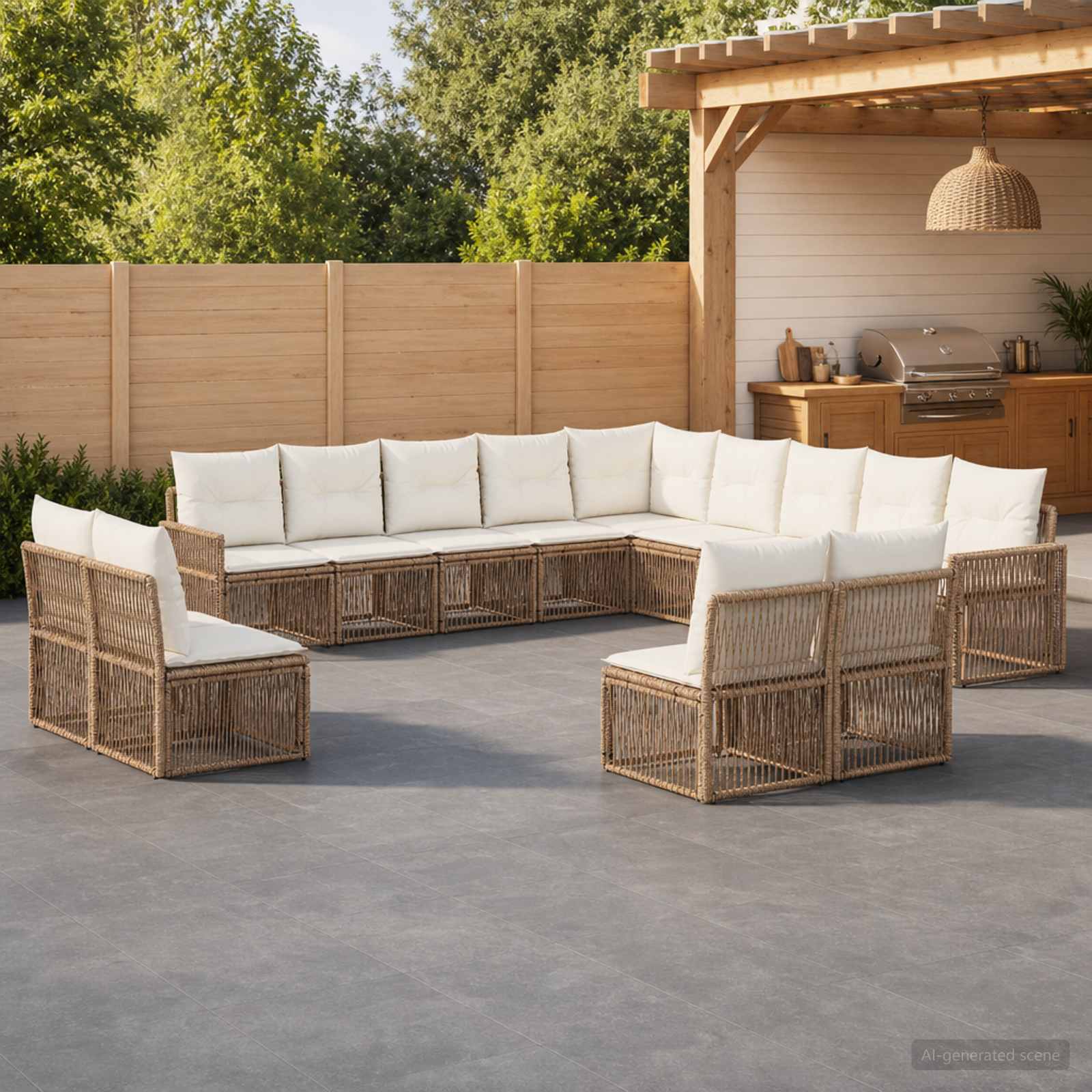 Tuinbankenset 13 pcs Beige en Crème Wit poly rattan – afbeelding 1