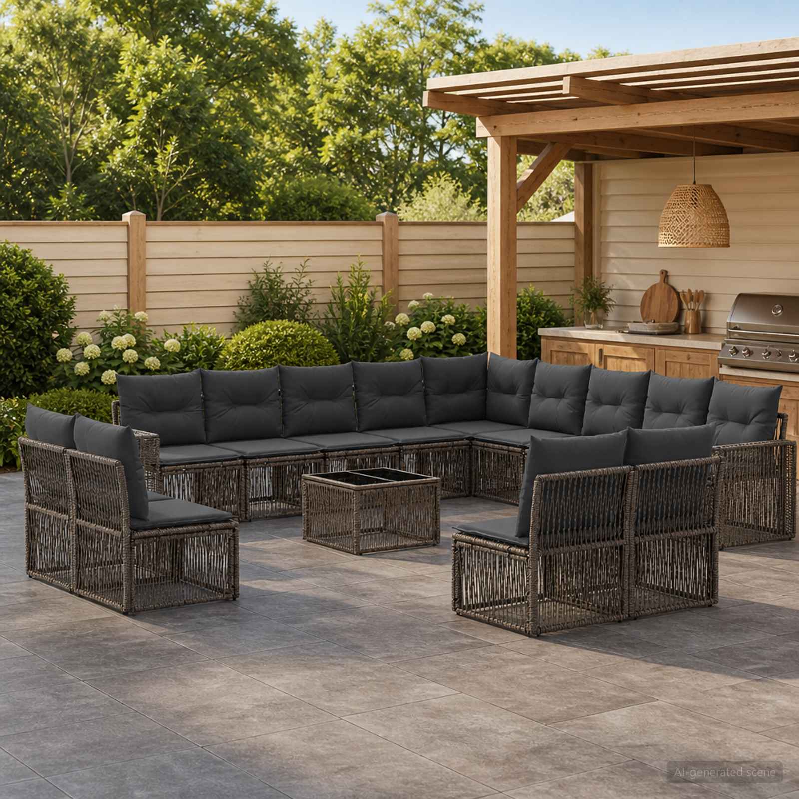 Tuinbankenset 14 pcs Grijs en Donkergrijs poly rattan – afbeelding 1