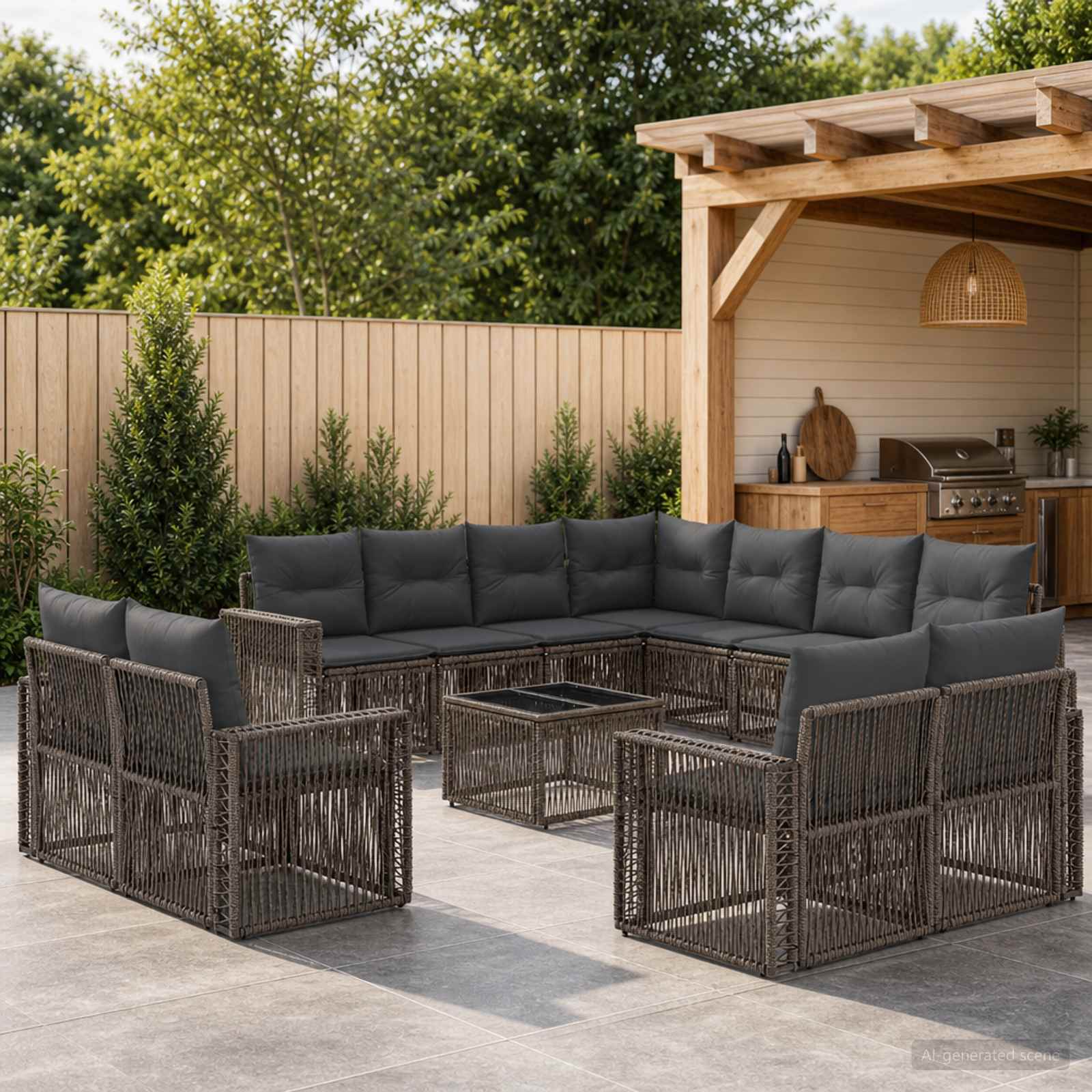 Tuinbankenset 12 pcs Grijs en Donkergrijs poly rattan – afbeelding 1