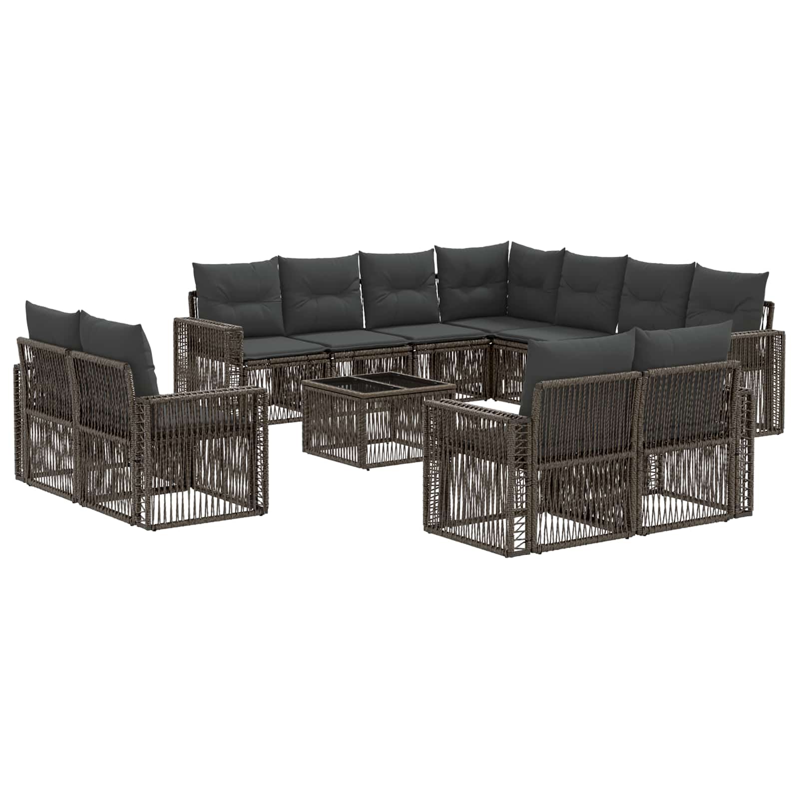 Tuinbankenset 12 pcs Grijs en Donkergrijs poly rattan – afbeelding 2