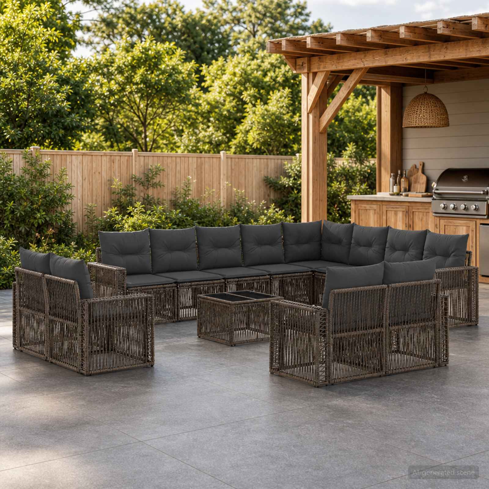 Tuinbankenset 13 pcs Grijs en Donkergrijs poly rattan – afbeelding 1