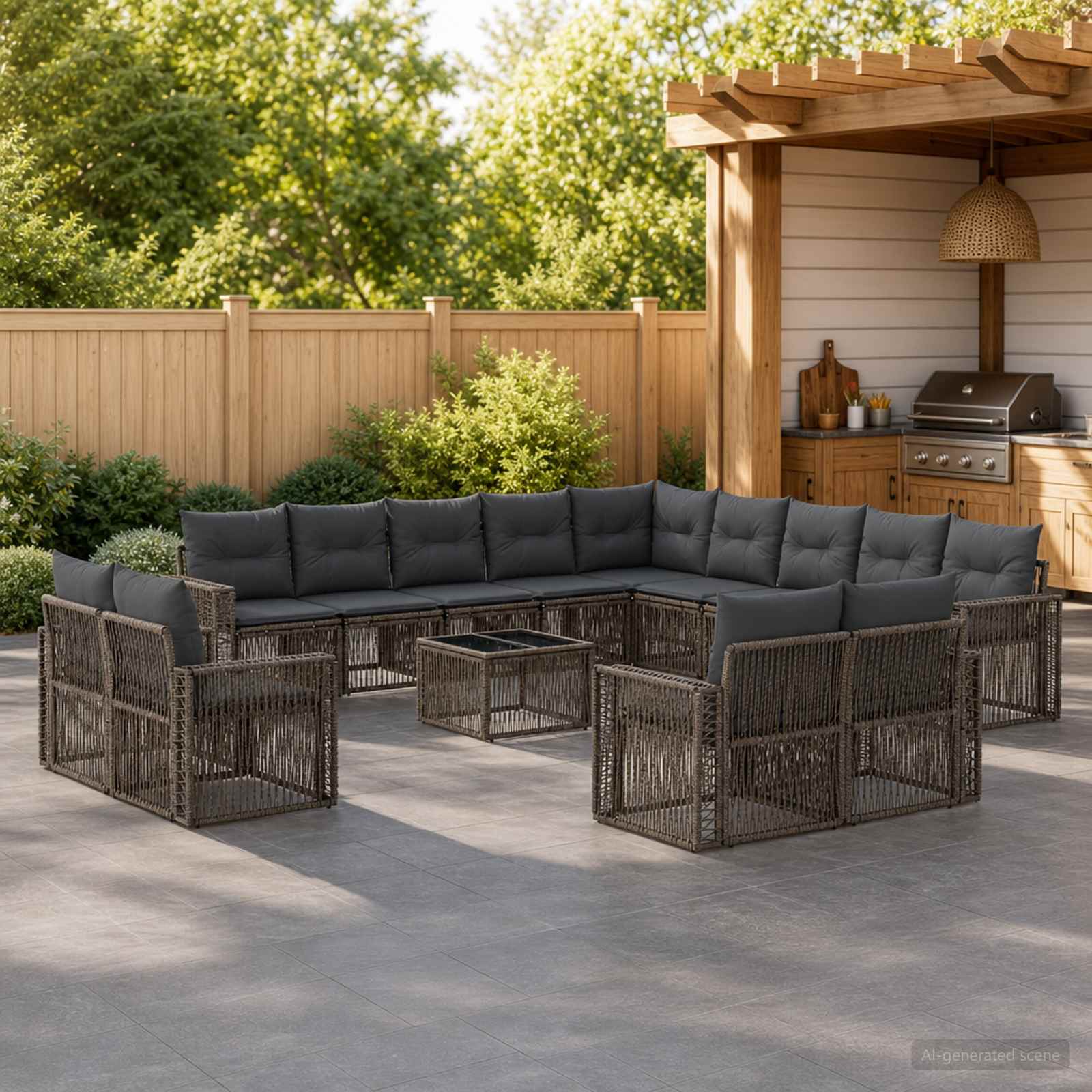 Tuinbankenset 14 pcs Grijs en Donkergrijs poly rattan – afbeelding 1