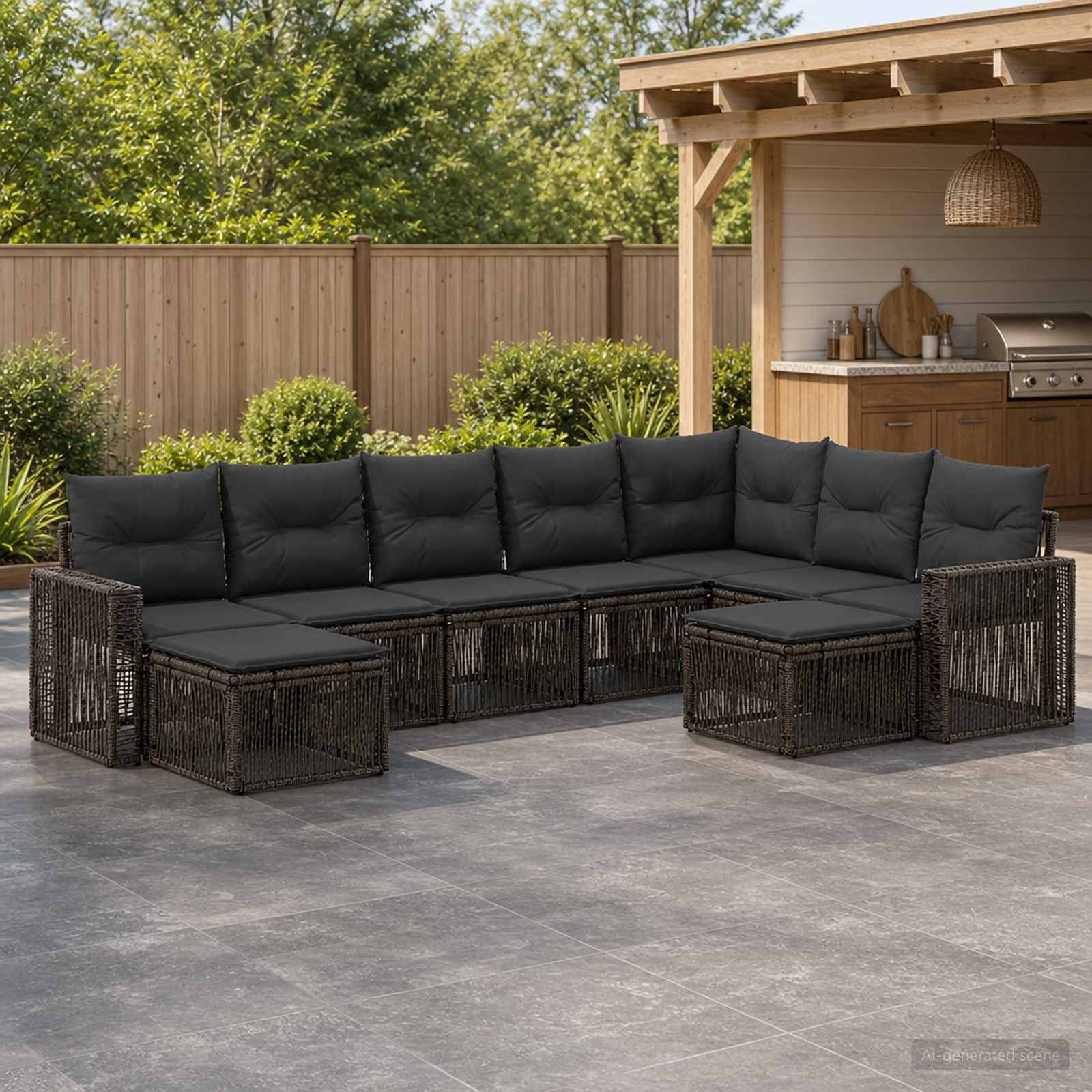 Tuinbankenset 9 pcs Grijs en Donkergrijs poly rattan – afbeelding 1