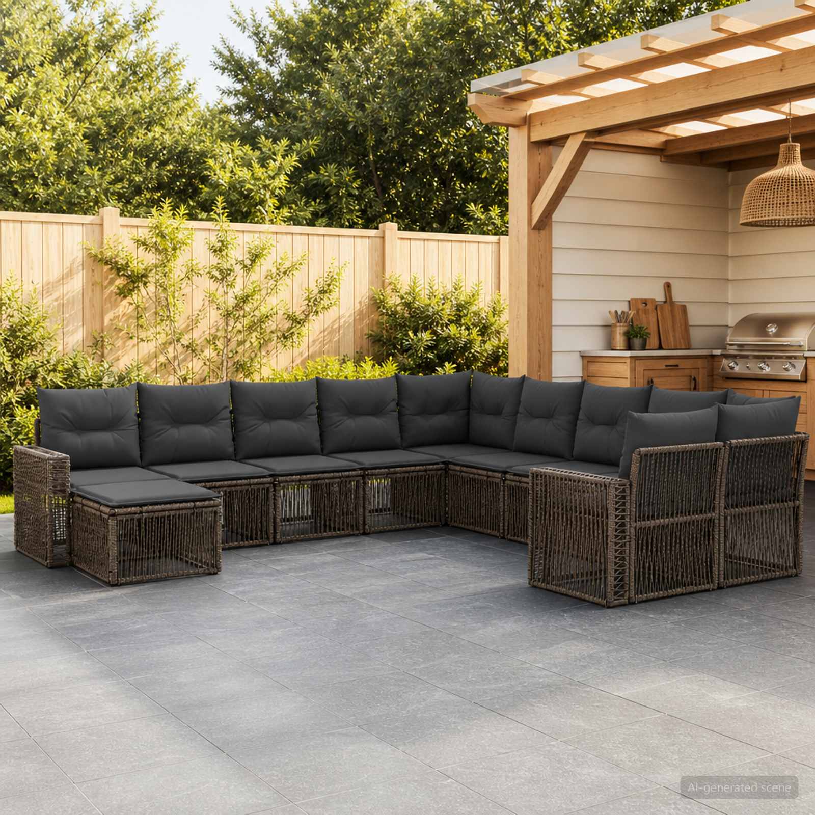 Tuinbankenset 11 pcs Grijs en Donkergrijs poly rattan – afbeelding 1