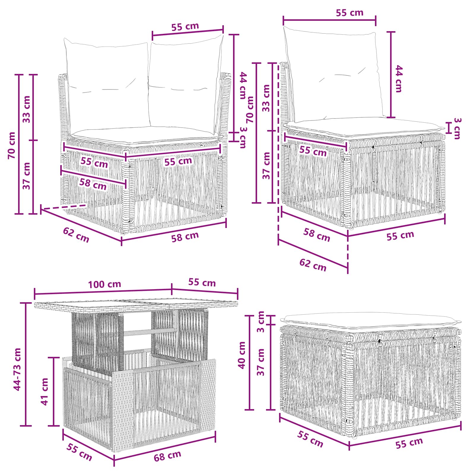 Tuinbankenset 11 pcs Grijs en Donkergrijs poly rattan – afbeelding 8