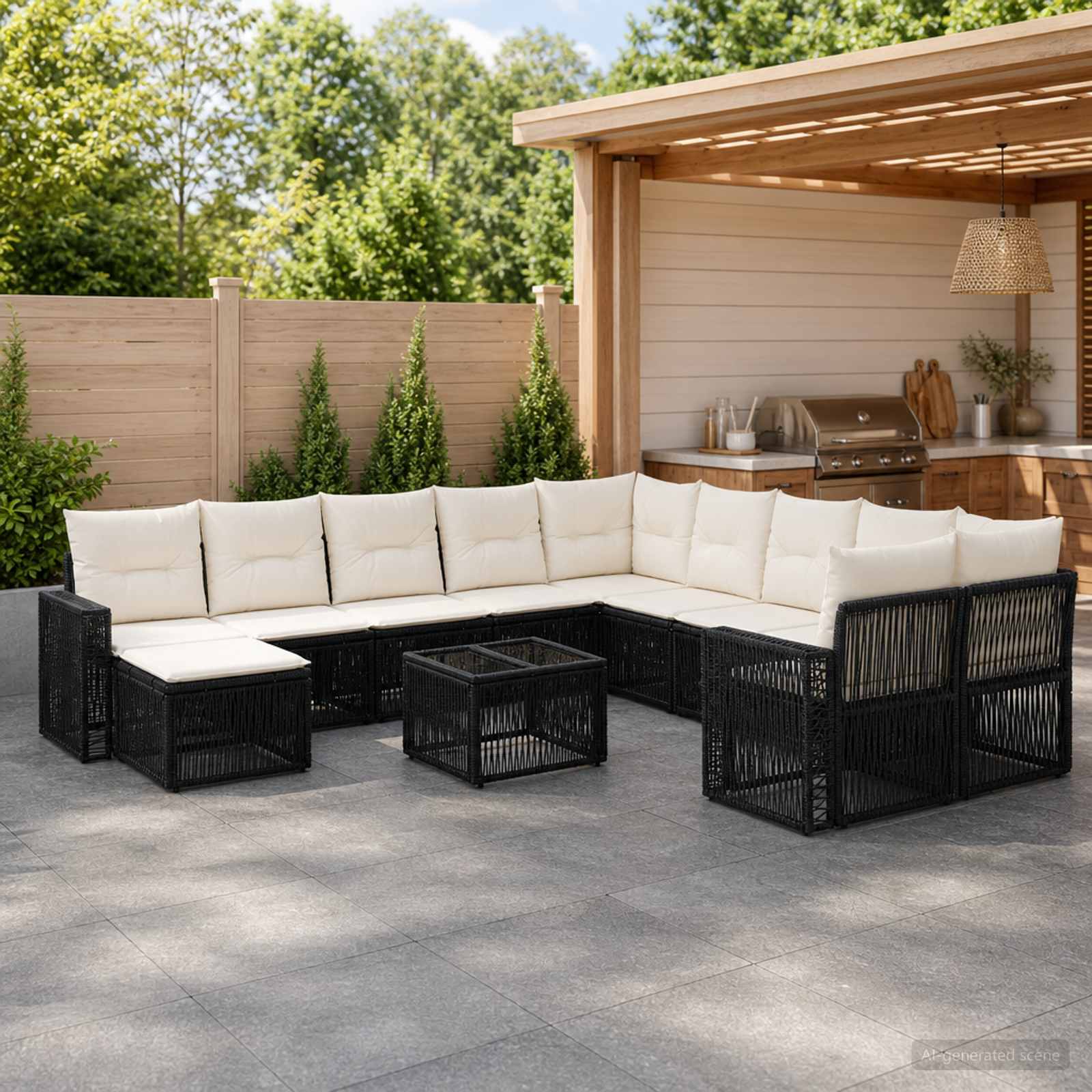 Tuinbankenset 12 pcs Zwart en Cream Wit poly rattan – afbeelding 1