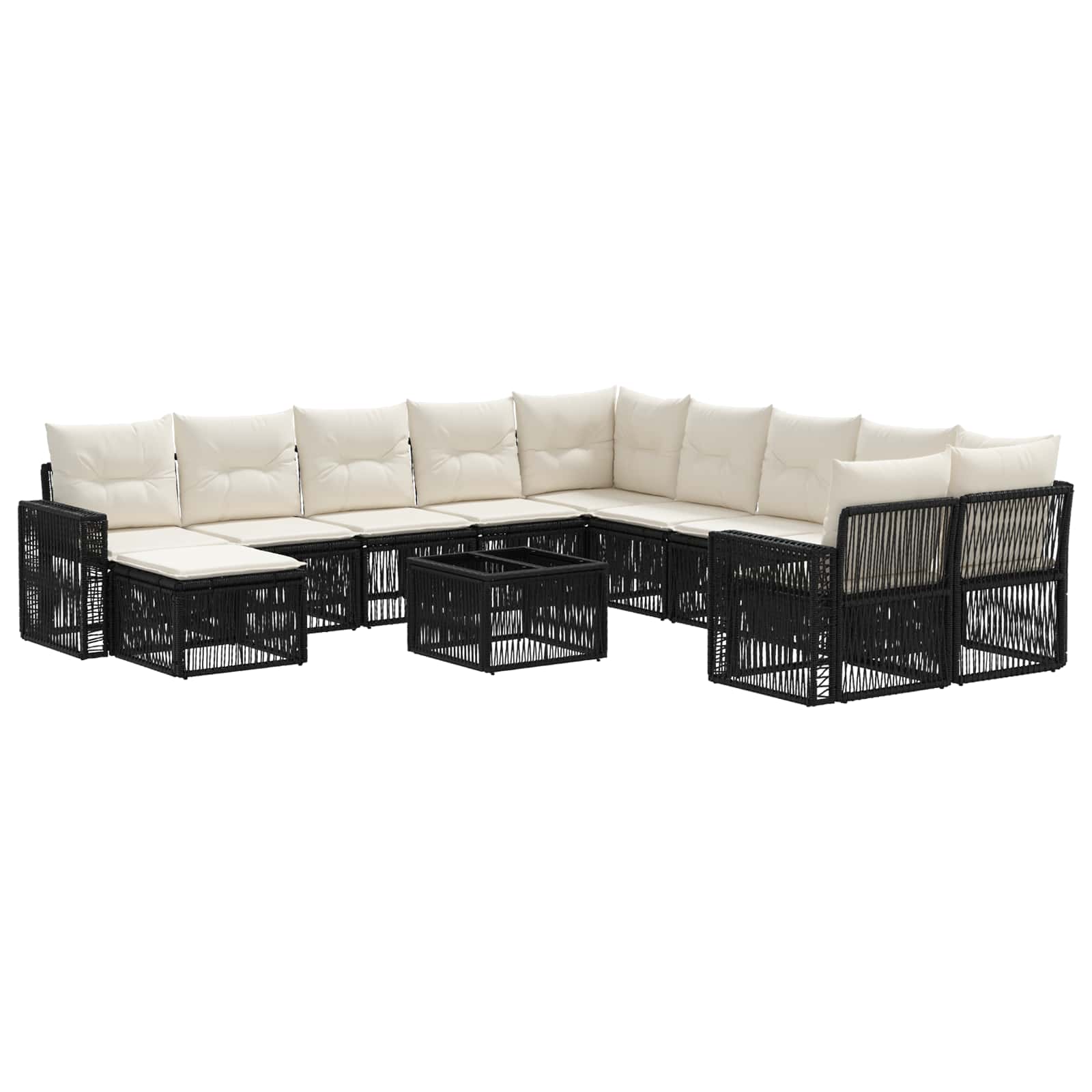 Tuinbankenset 12 pcs Zwart en Cream Wit poly rattan – afbeelding 2