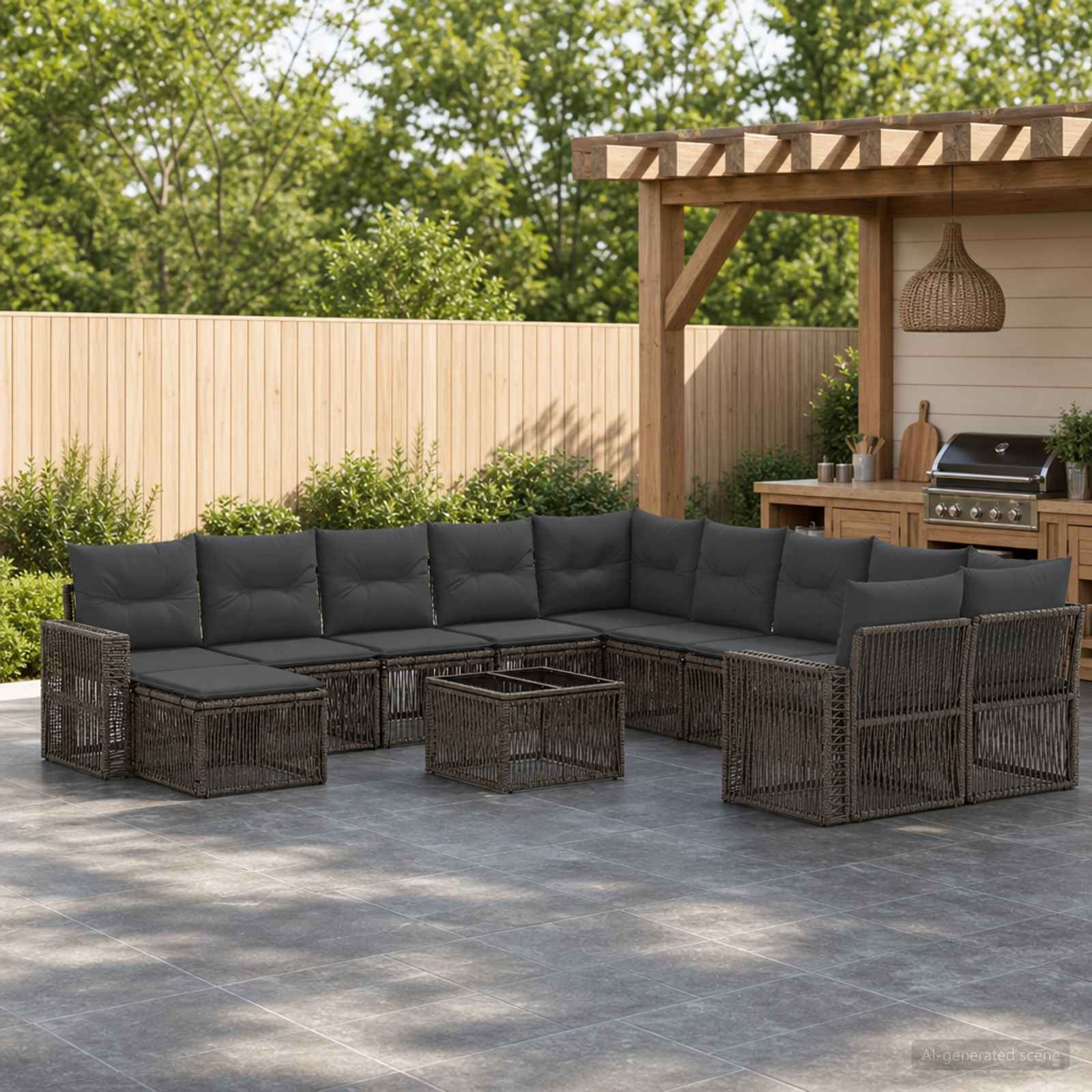 Tuinbankenset 12 pcs Grijs en Donkergrijs poly rattan – afbeelding 1