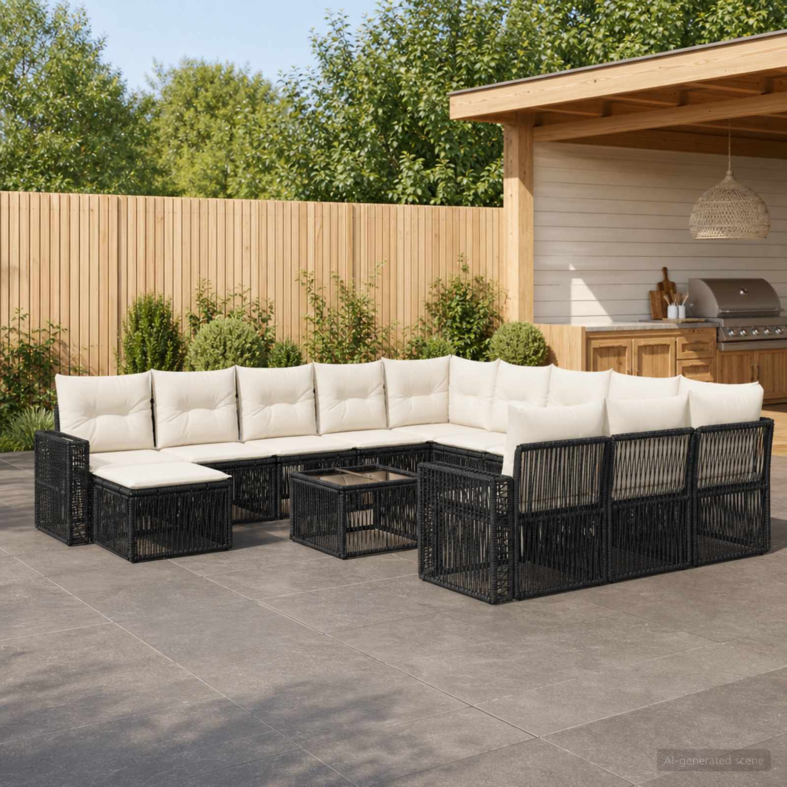 Tuinbankenset 13 pcs Zwart en Cream Wit poly rattan