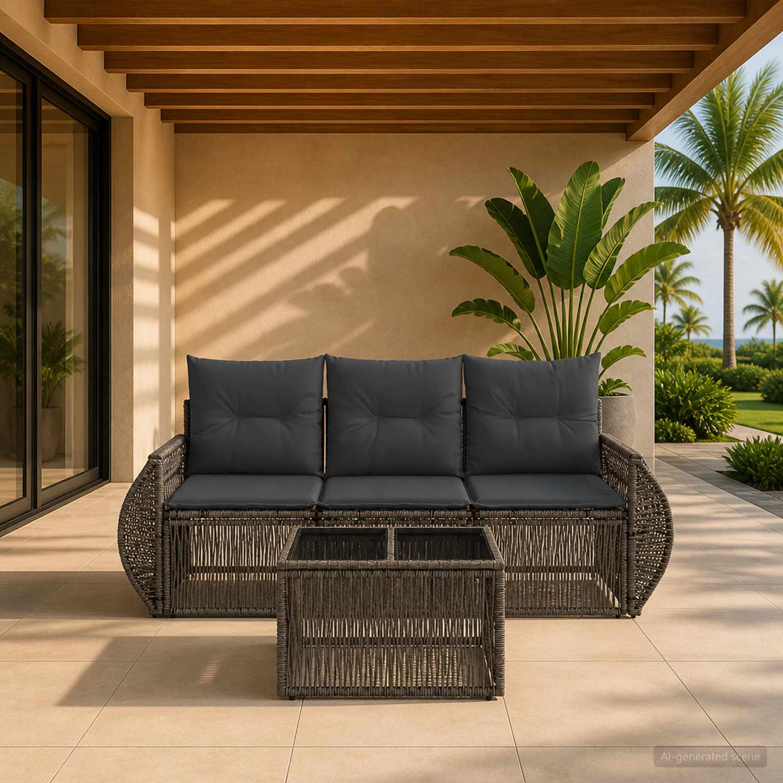 Tuinbankenset 4 pcs Grijs en Donkergrijs poly rattan – afbeelding 1