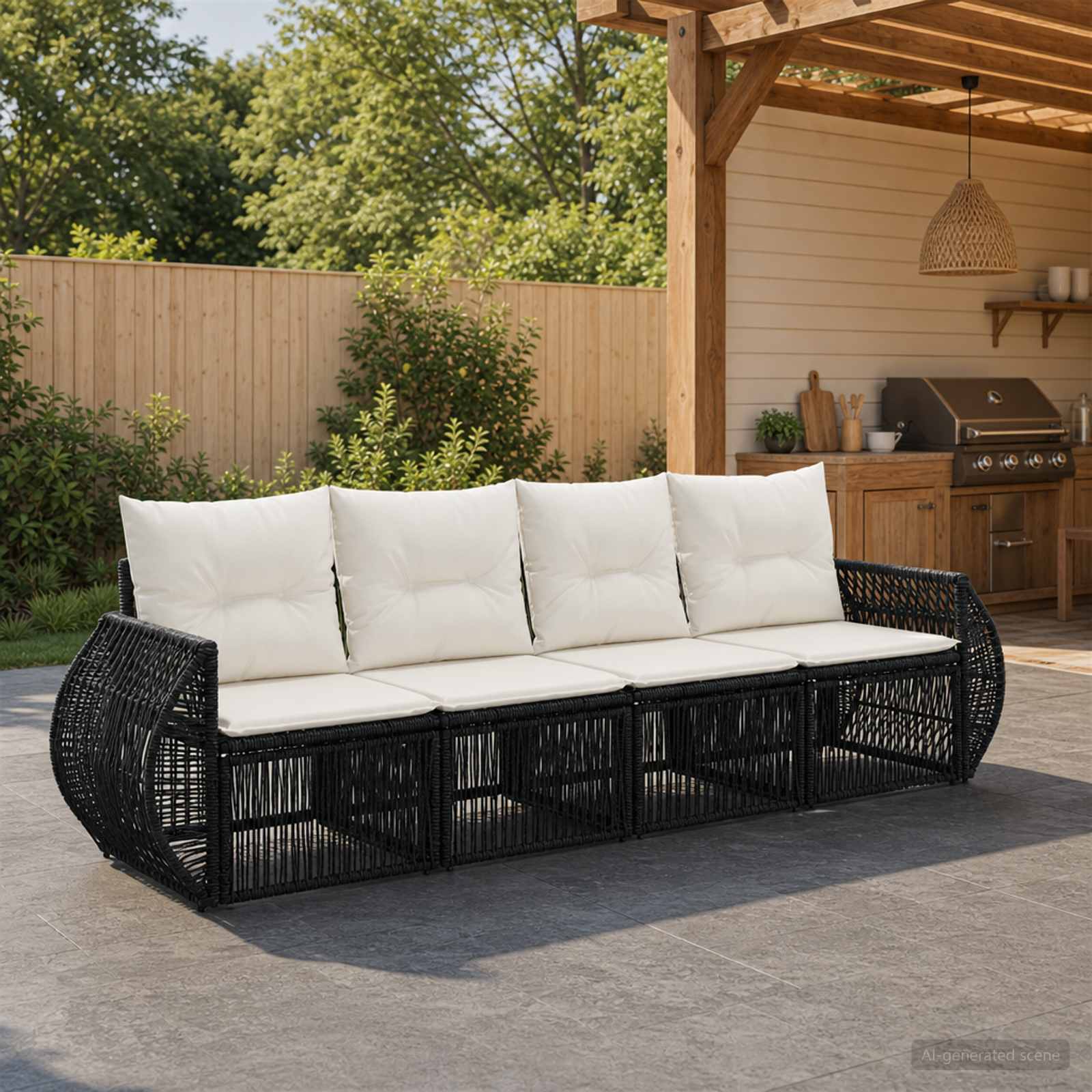 Tuinbankenset 4 pcs Zwart en Cream Wit poly rattan – afbeelding 1