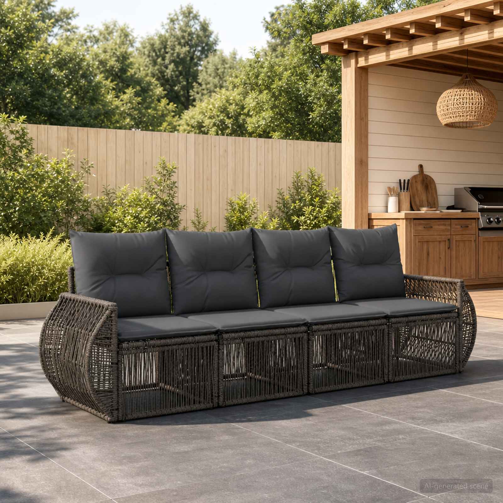 Tuinbankenset 4 pcs Grijs en Donkergrijs poly rattan – afbeelding 1