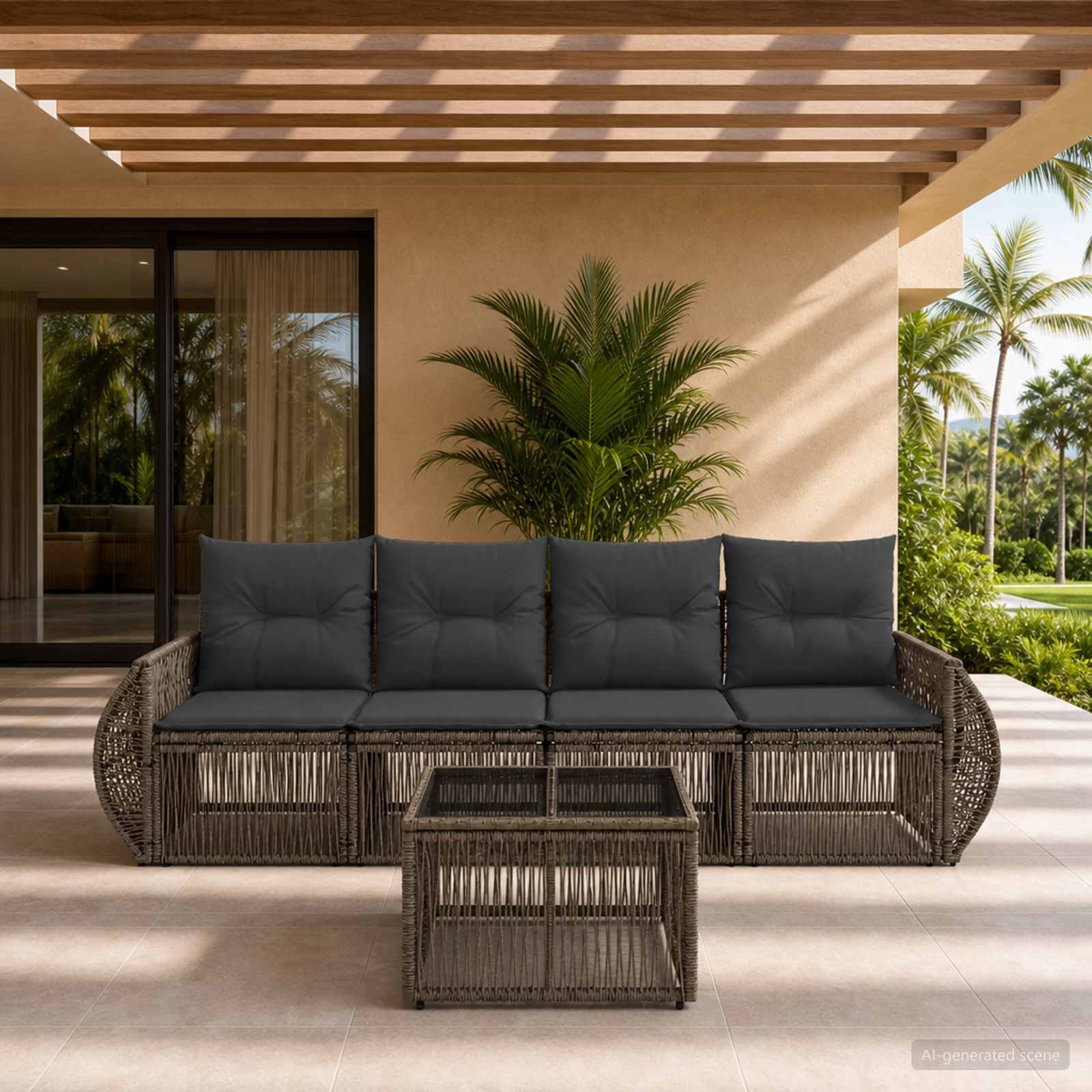 Tuinbankenset 5 pcs Grijs en Donkergrijs poly rattan – afbeelding 1