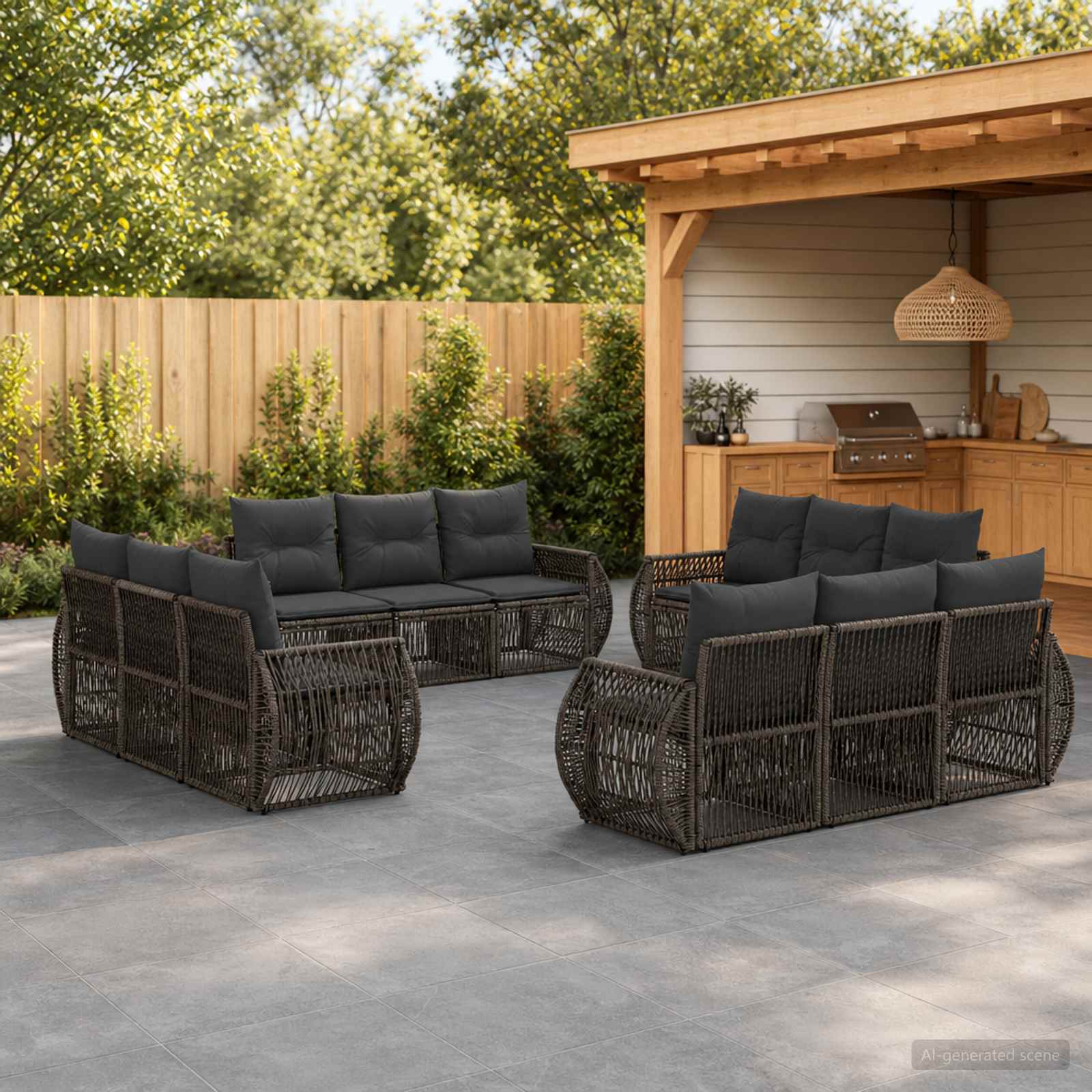 Tuinbankenset 12 pcs Grijs en Donkergrijs poly rattan – afbeelding 1