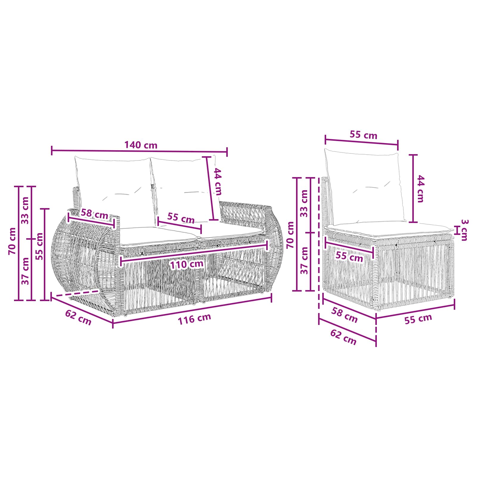 Tuinbankenset 12 pcs Grijs en Donkergrijs poly rattan – afbeelding 7