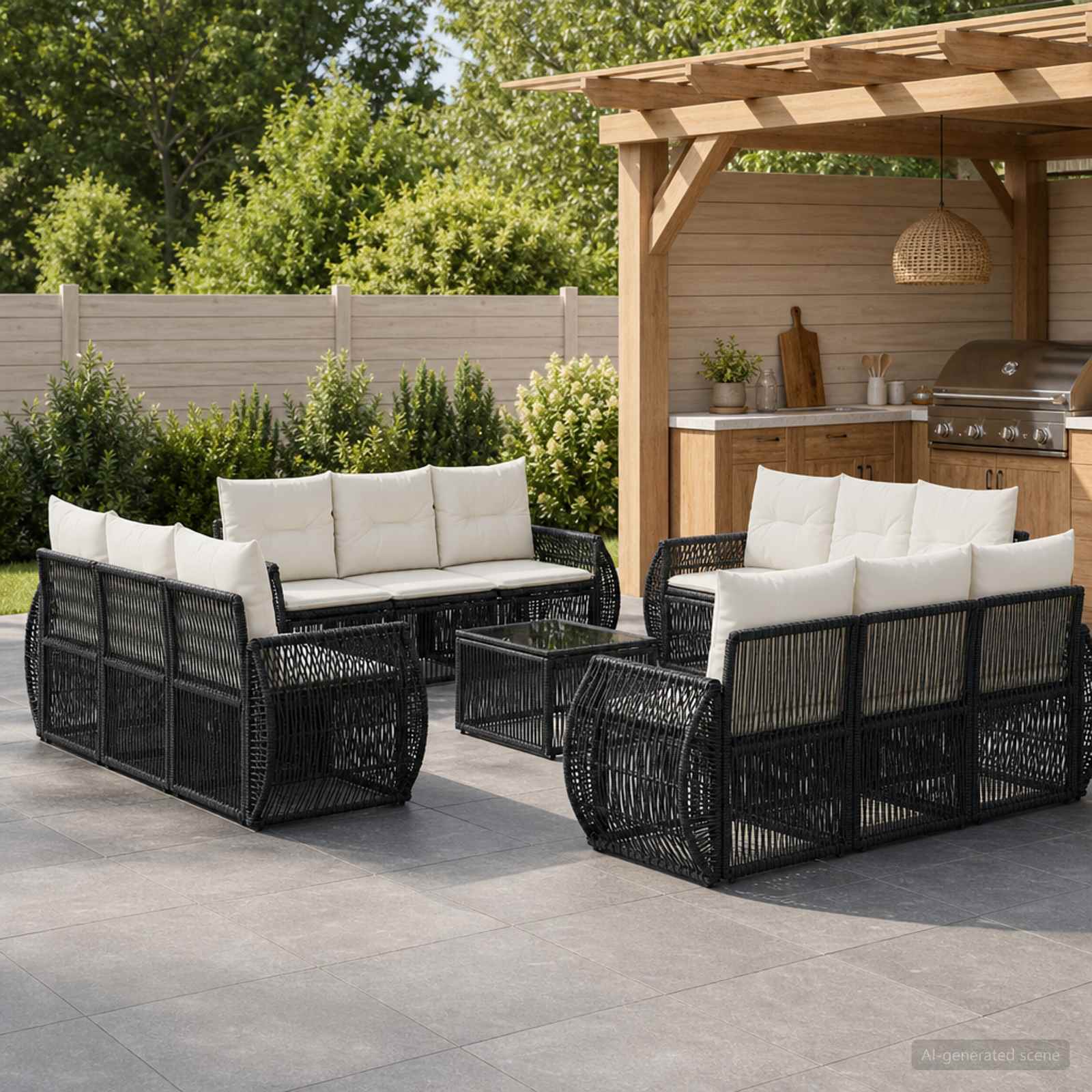 Tuinbankenset 13 pcs Zwart en Cream Wit poly rattan – afbeelding 1