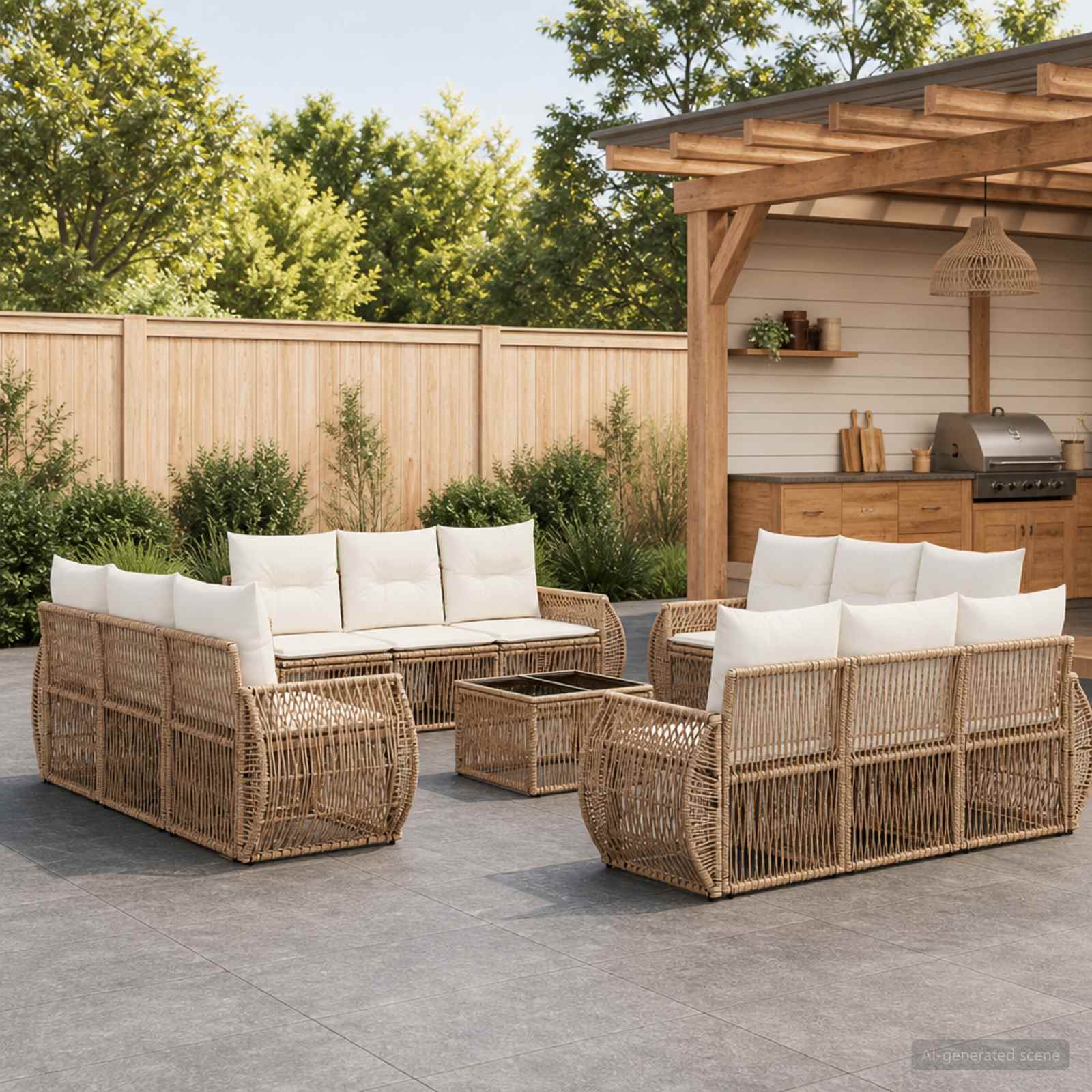 Tuinbankenset 13 pcs Beige en Crème Wit poly rattan – afbeelding 1