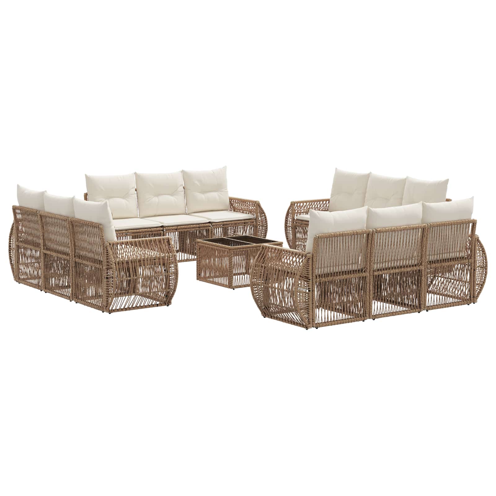Tuinbankenset 13 pcs Beige en Crème Wit poly rattan – afbeelding 2