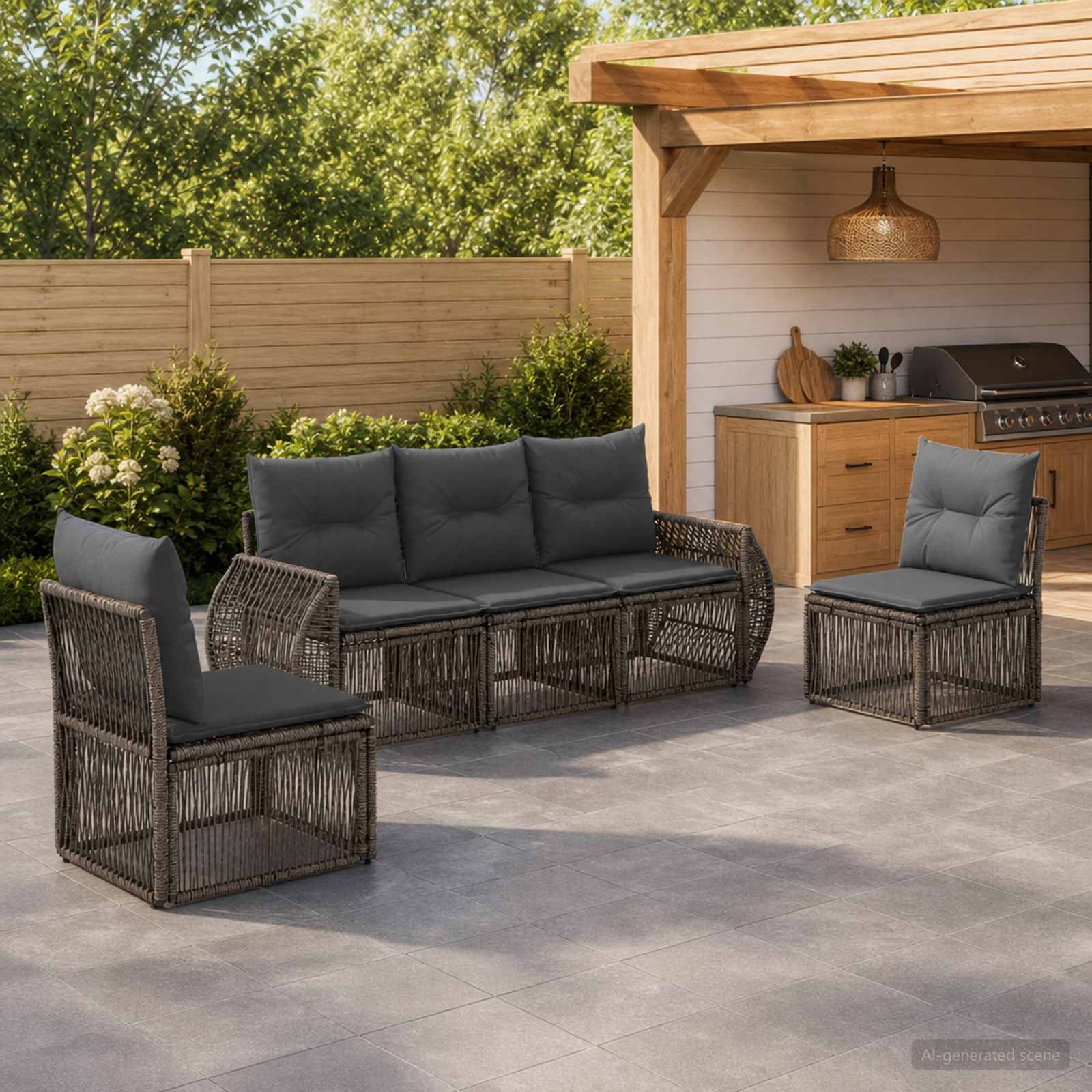 Tuinbankenset 5 pcs Grijs en Donkergrijs poly rattan – afbeelding 1
