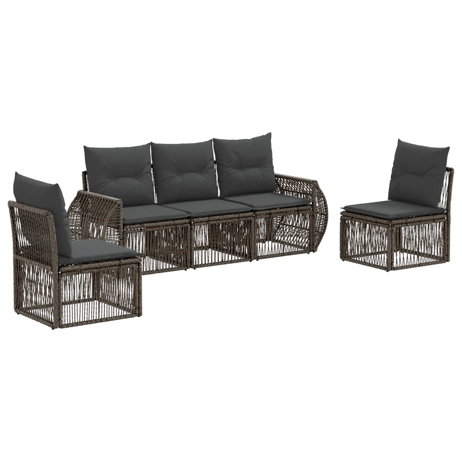 Tuinbankenset 5 pcs Grijs en Donkergrijs poly rattan – afbeelding 2
