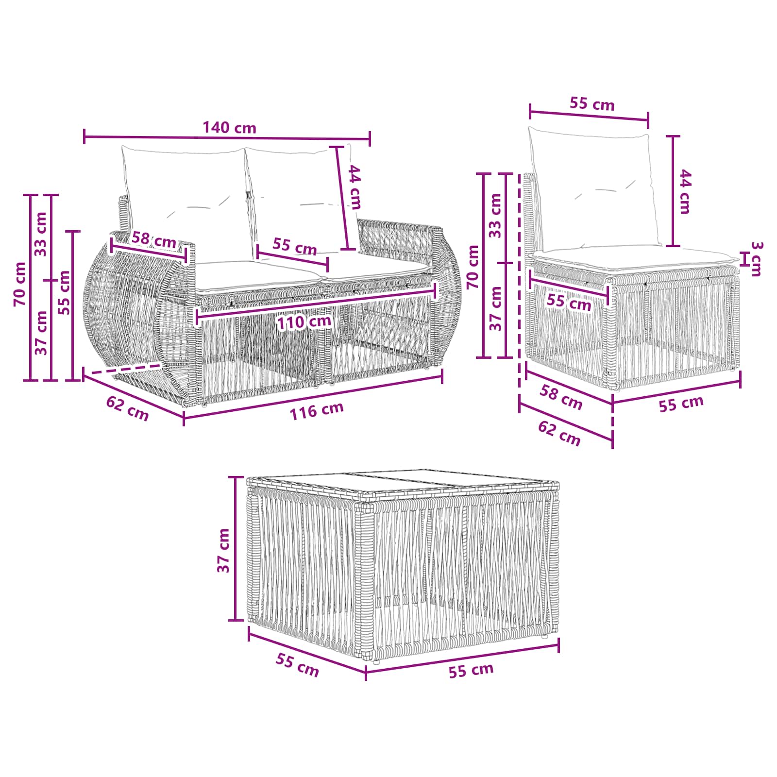 Tuinbankenset 9 pcs Grijs en Donkergrijs poly rattan – afbeelding 10