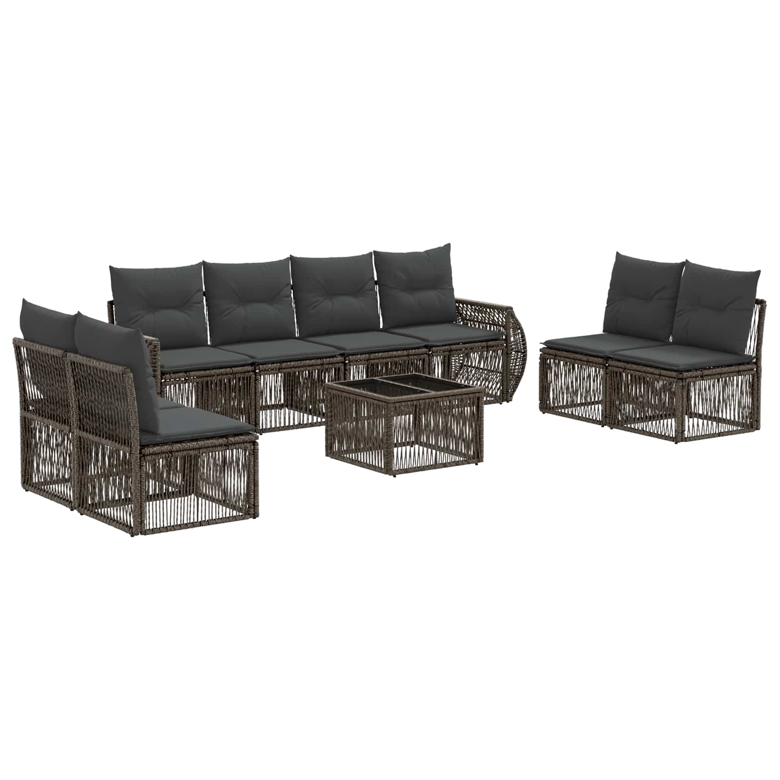 Tuinbankenset 9 pcs Grijs en Donkergrijs poly rattan – afbeelding 2