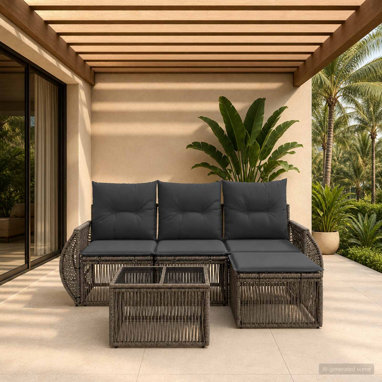 Tuinbankenset 5 pcs Grijs en Donkergrijs poly rattan – afbeelding 1