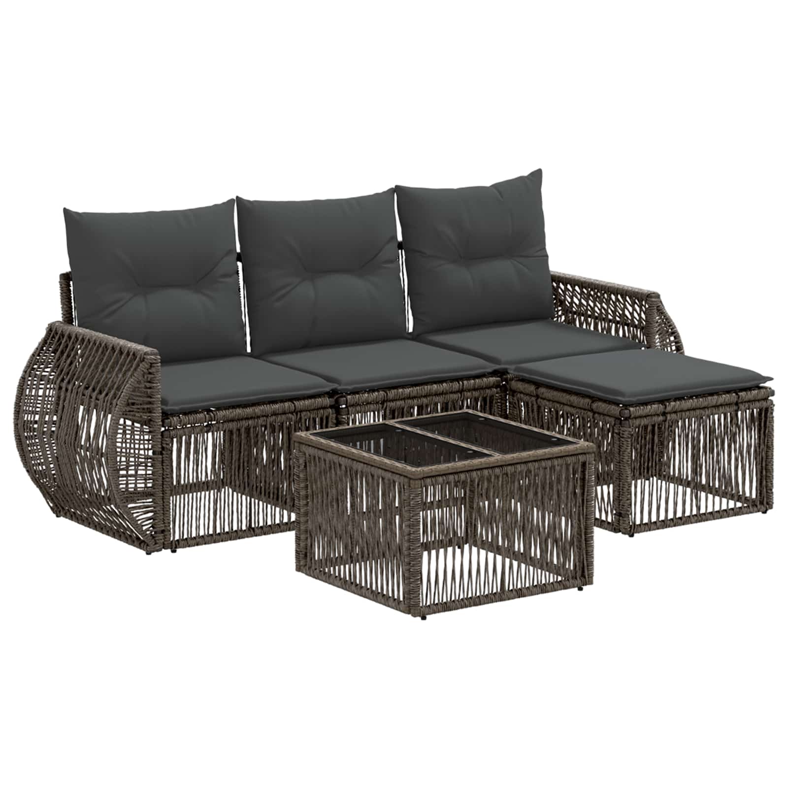 Tuinbankenset 5 pcs Grijs en Donkergrijs poly rattan – afbeelding 2