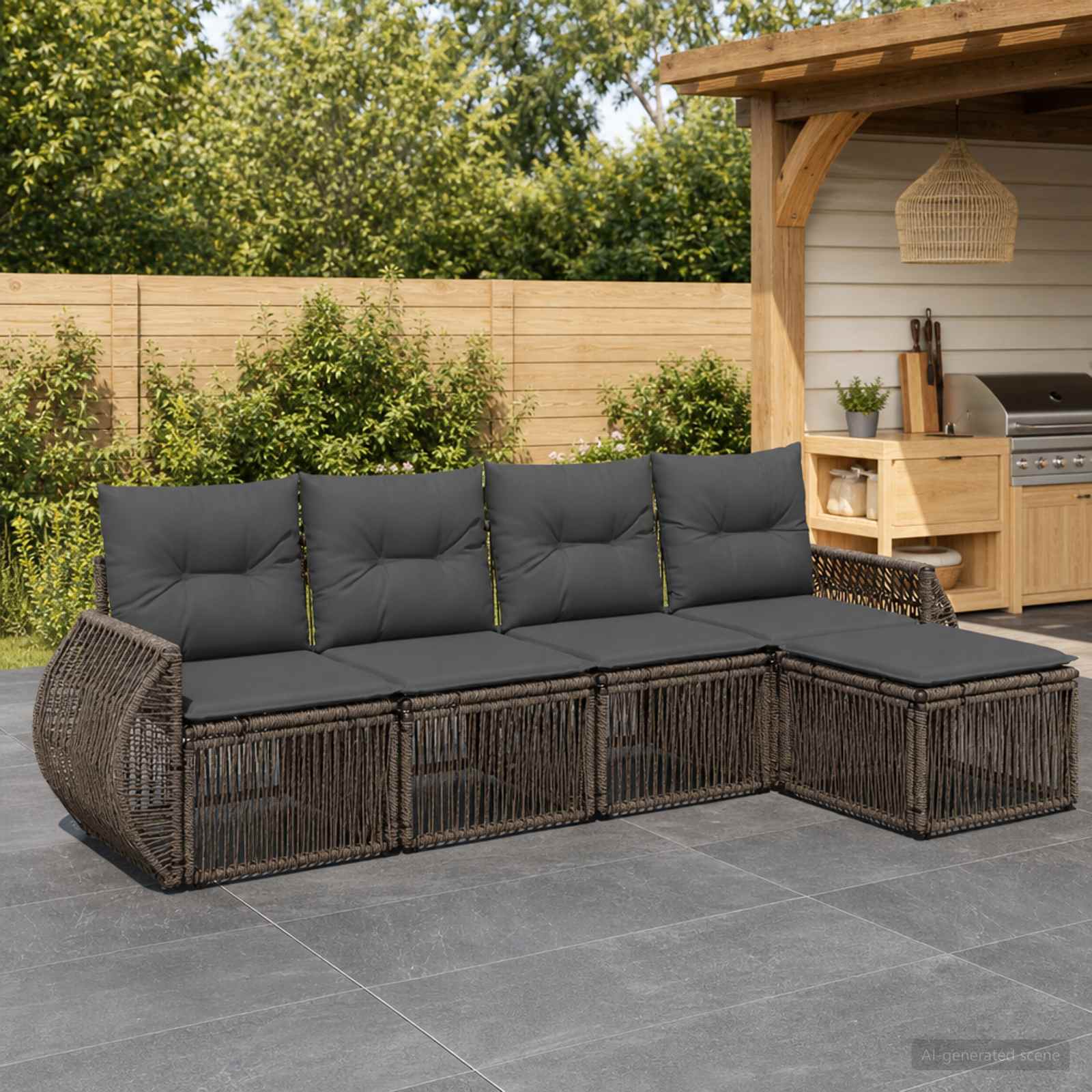 Tuinbankenset 5 pcs Grijs en Donkergrijs poly rattan – afbeelding 1
