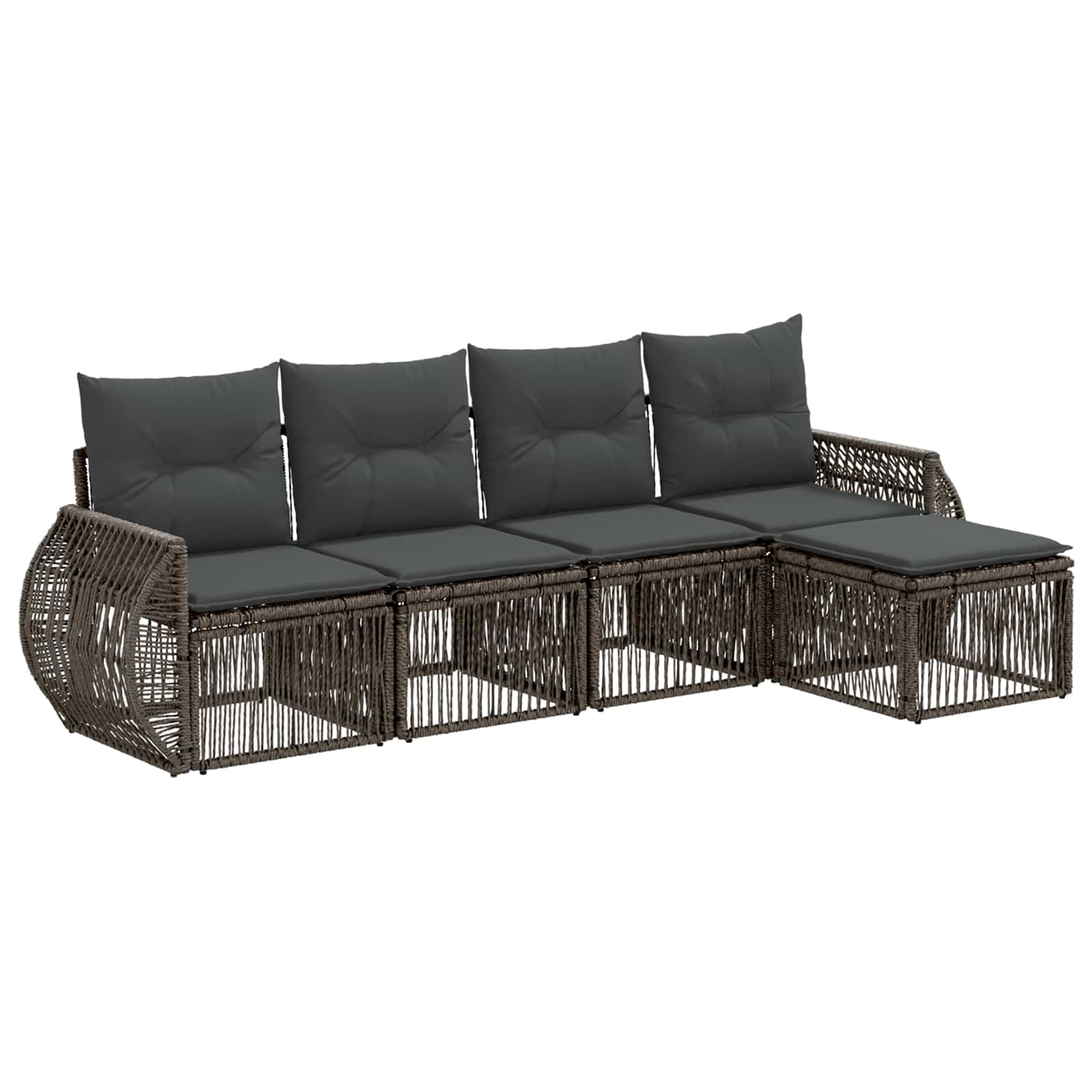 Tuinbankenset 5 pcs Grijs en Donkergrijs poly rattan – afbeelding 2