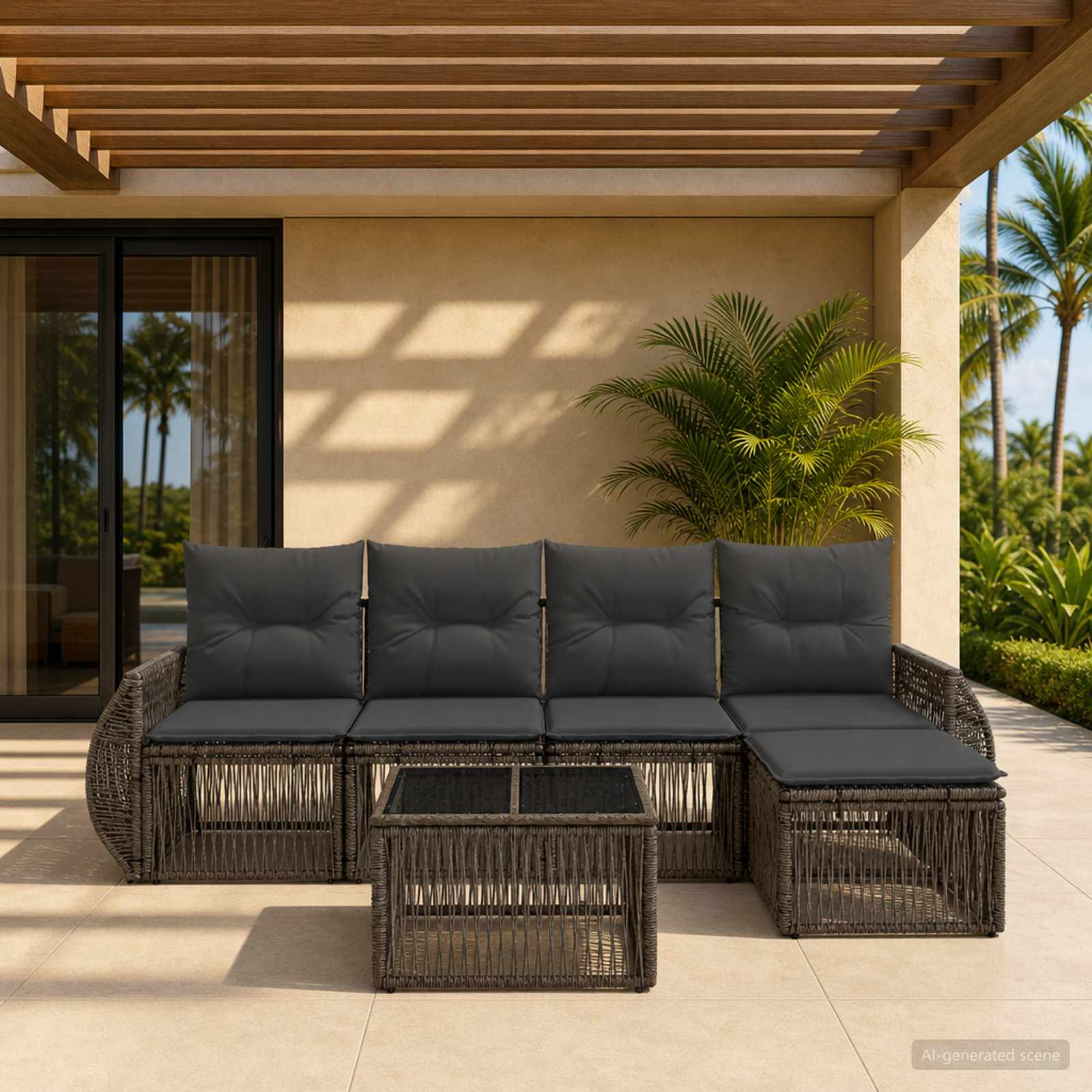 Tuinbankenset 6 pcs Grijs en Donkergrijs poly rattan – afbeelding 1