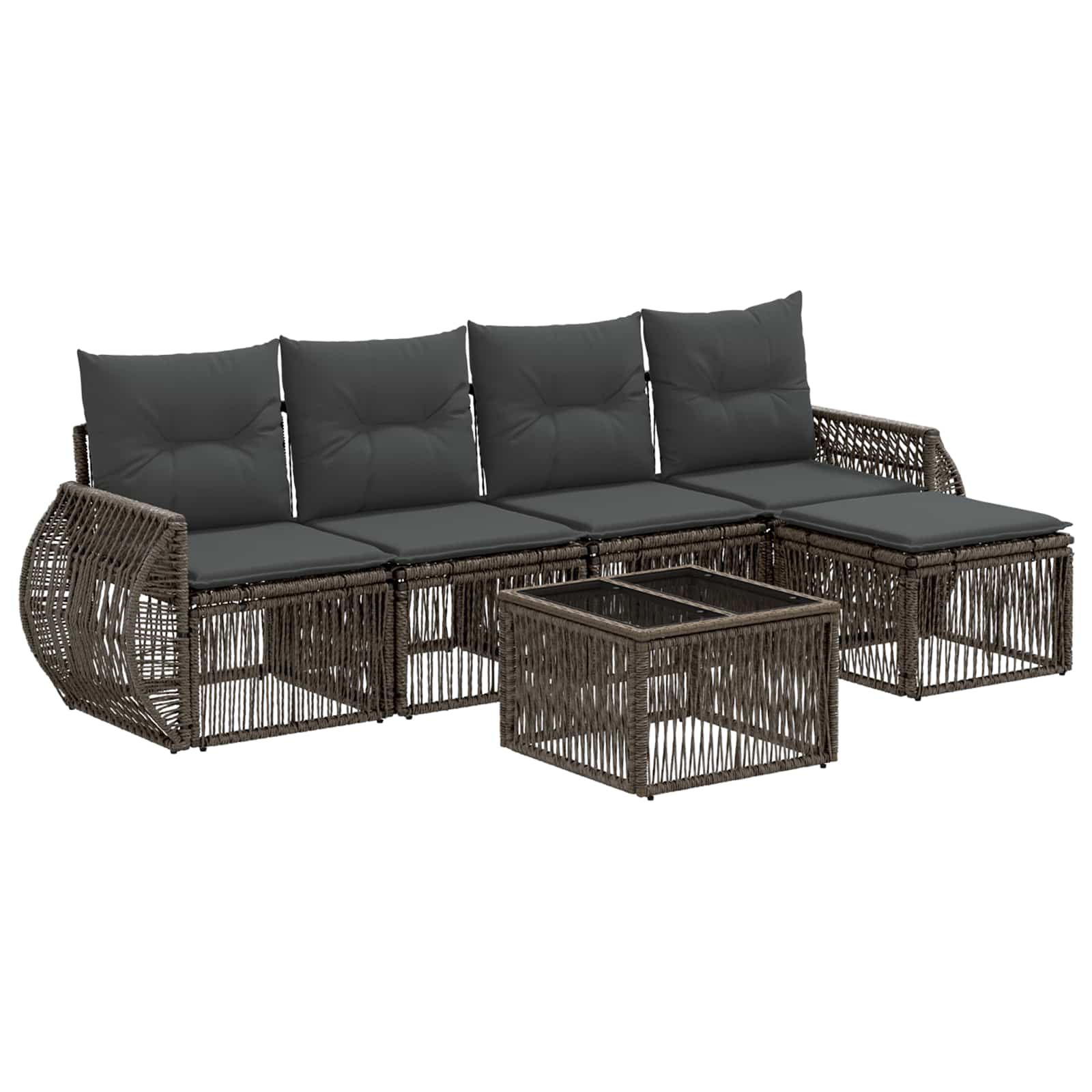 Tuinbankenset 6 pcs Grijs en Donkergrijs poly rattan – afbeelding 2