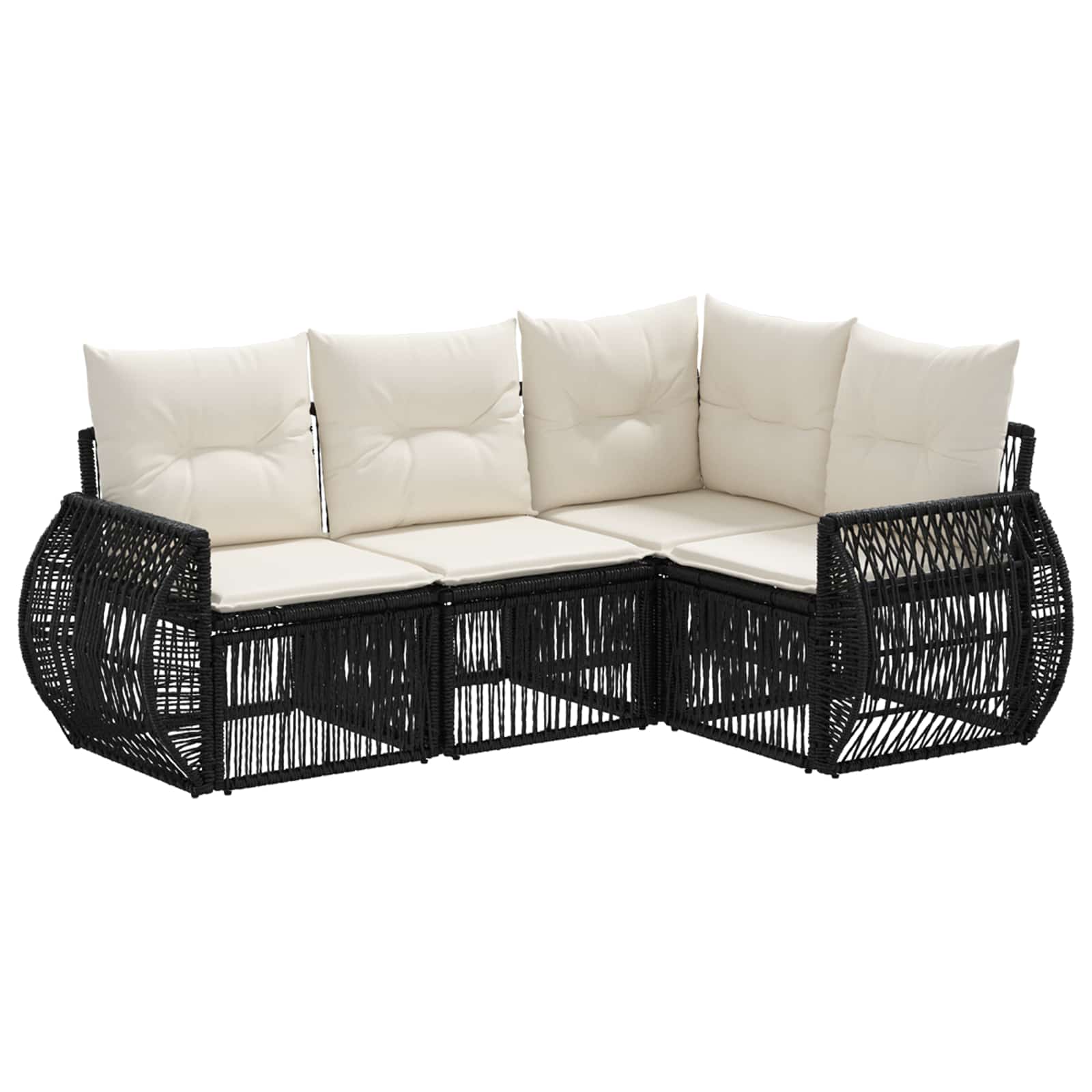 Tuinbankenset 4 pcs Zwart en Cream Wit poly rattan – afbeelding 2