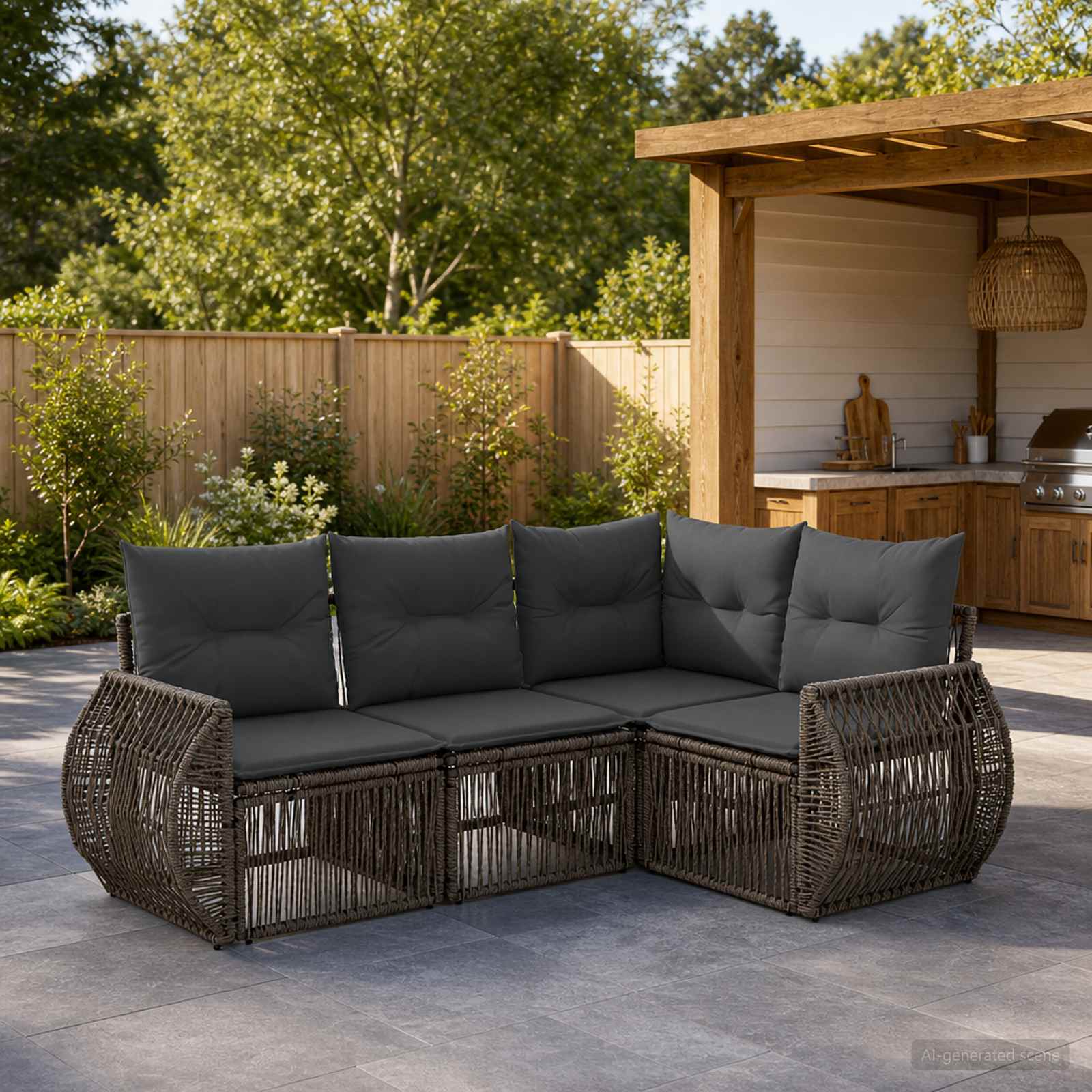 Tuinbankenset 4 pcs Grijs en Donkergrijs poly rattan – afbeelding 1