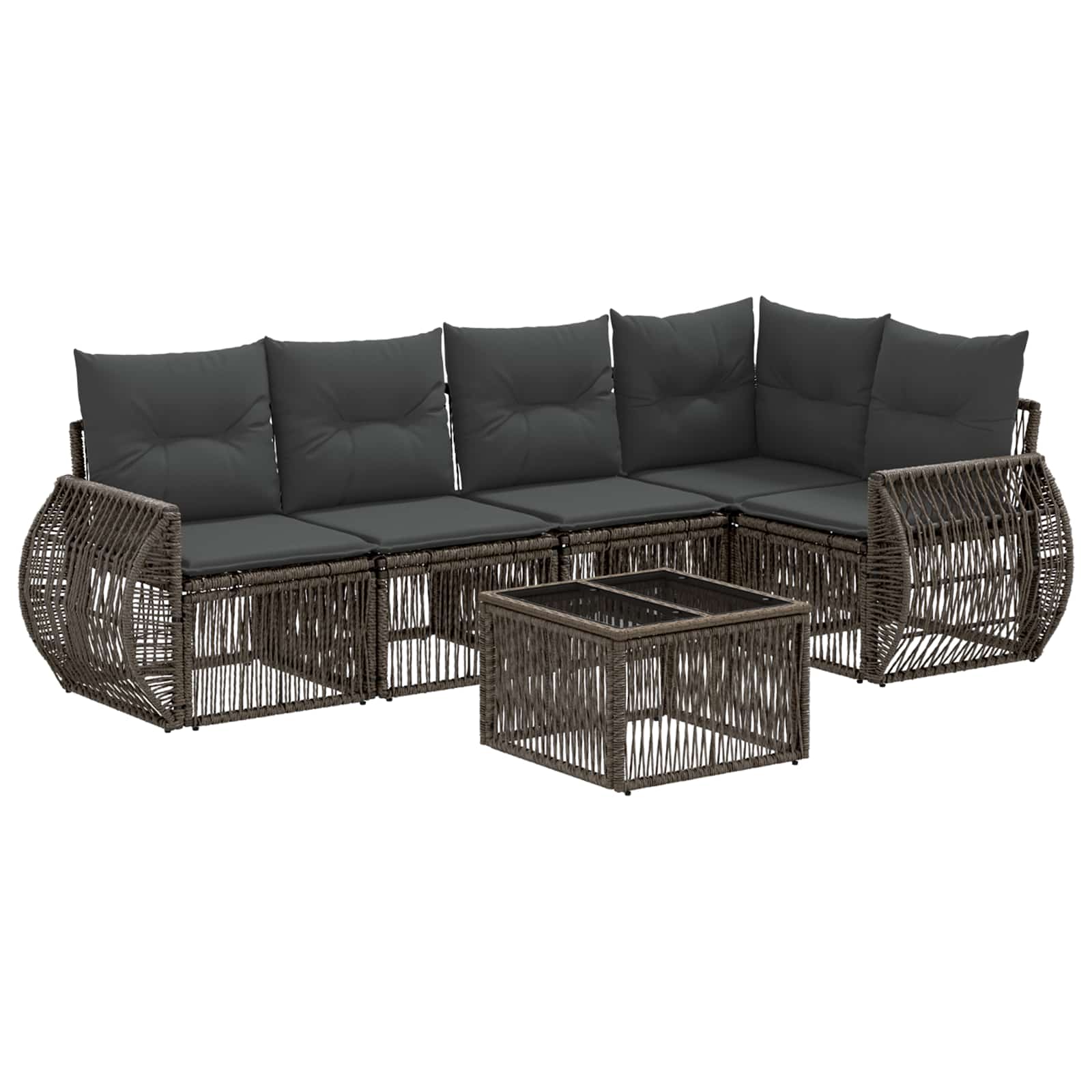 Tuinbankenset 6 pcs Grijs en Donkergrijs poly rattan – afbeelding 2