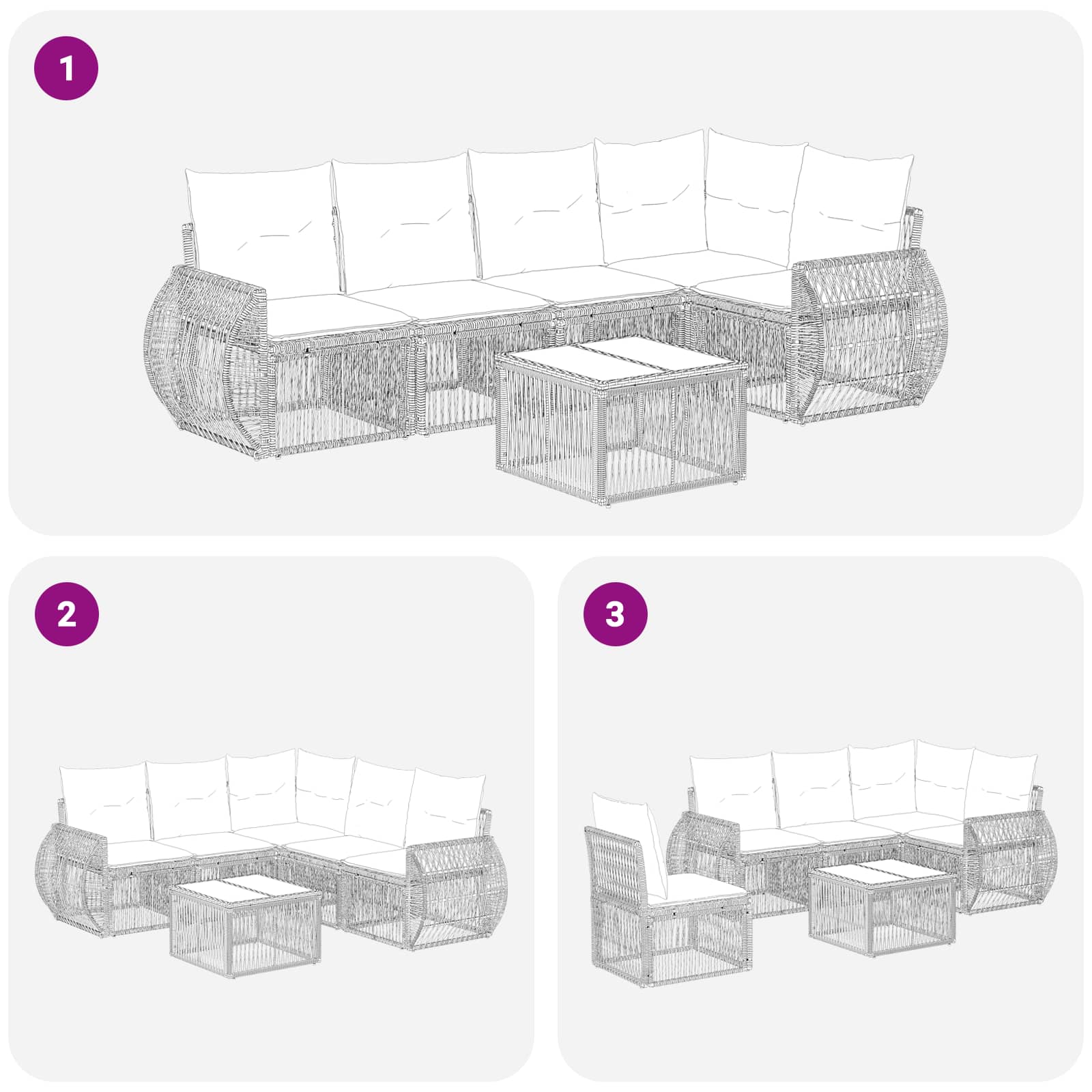 Tuinbankenset 6 pcs Grijs en Donkergrijs poly rattan – afbeelding 9