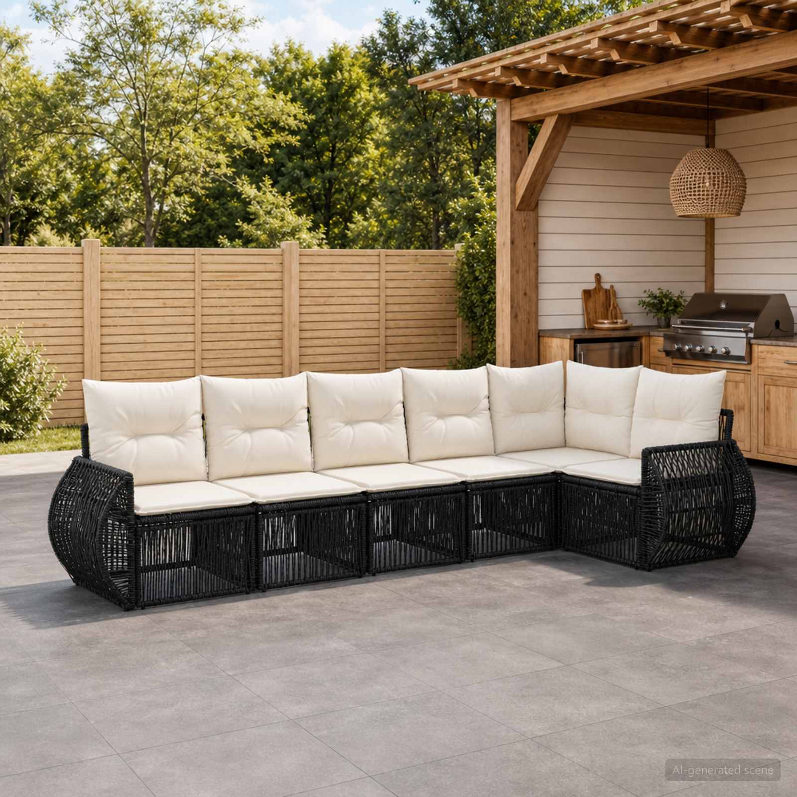 Tuinbankenset 6 pcs Zwart en Cream Wit poly rattan – afbeelding 1