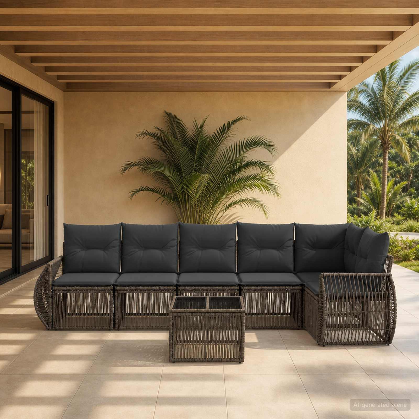Tuinbankenset 7 pcs Grijs en Donkergrijs poly rattan