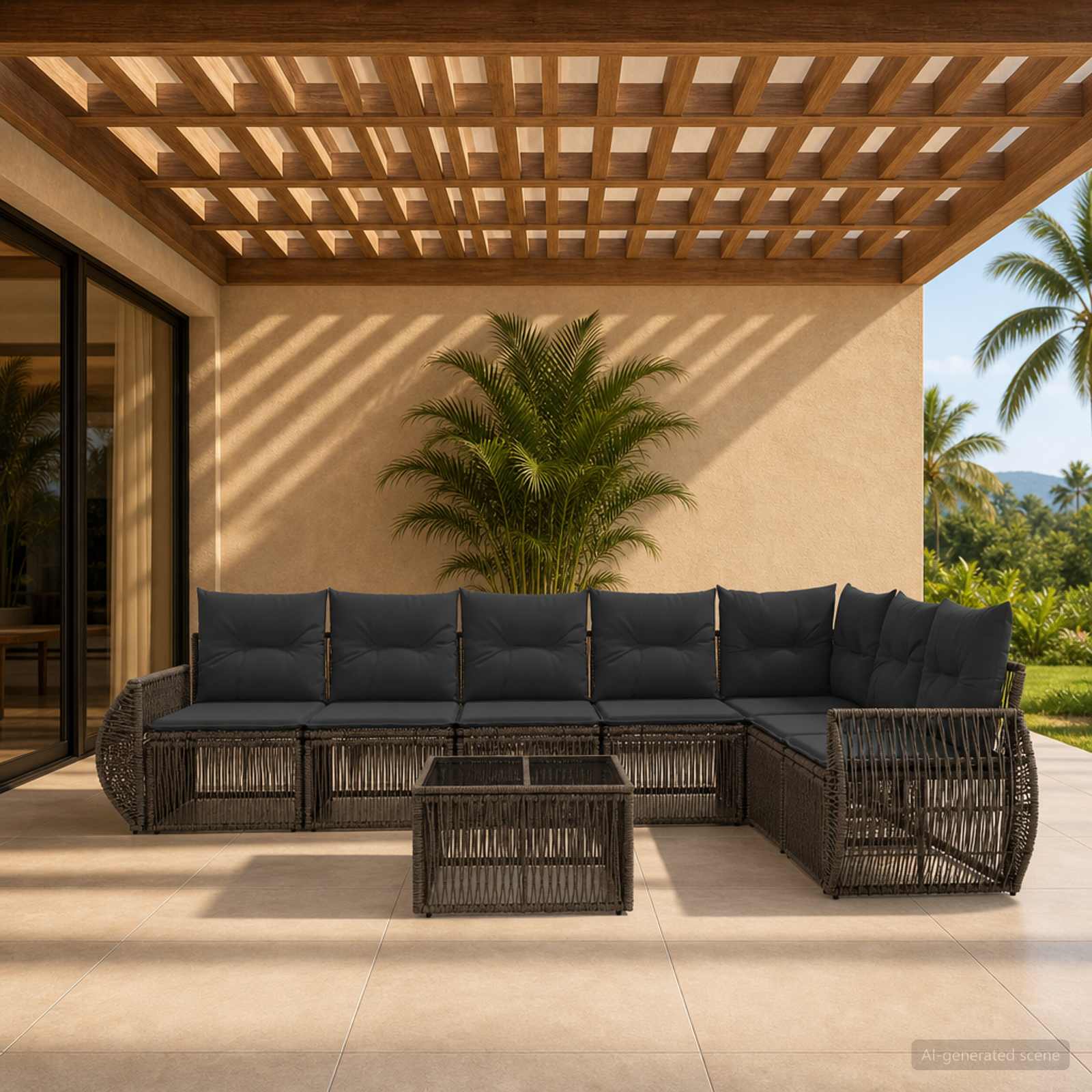 Tuinbankenset 8 pcs Grijs en Donkergrijs poly rattan – afbeelding 1