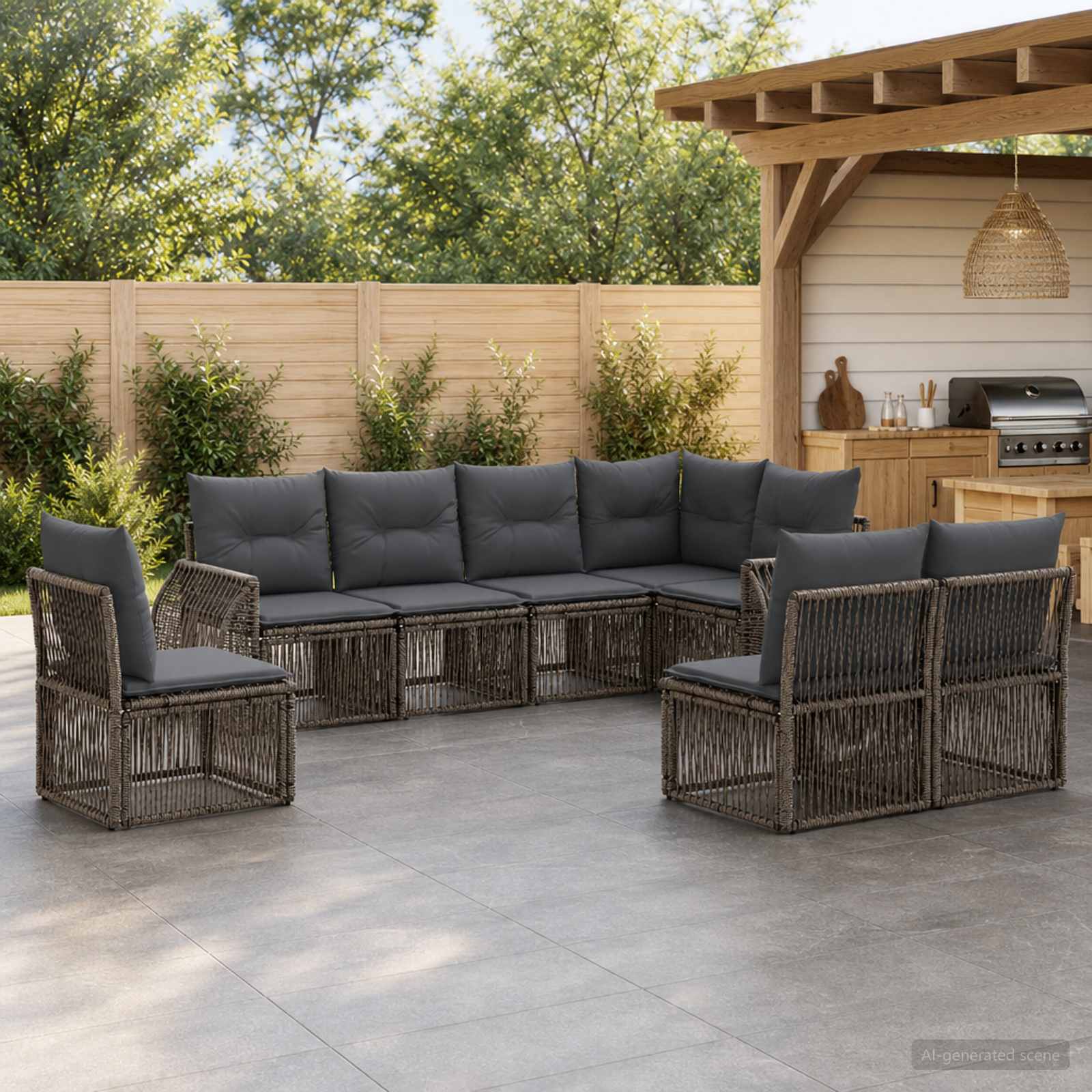Tuinbankenset 8 pcs Grijs en Donkergrijs poly rattan – afbeelding 1
