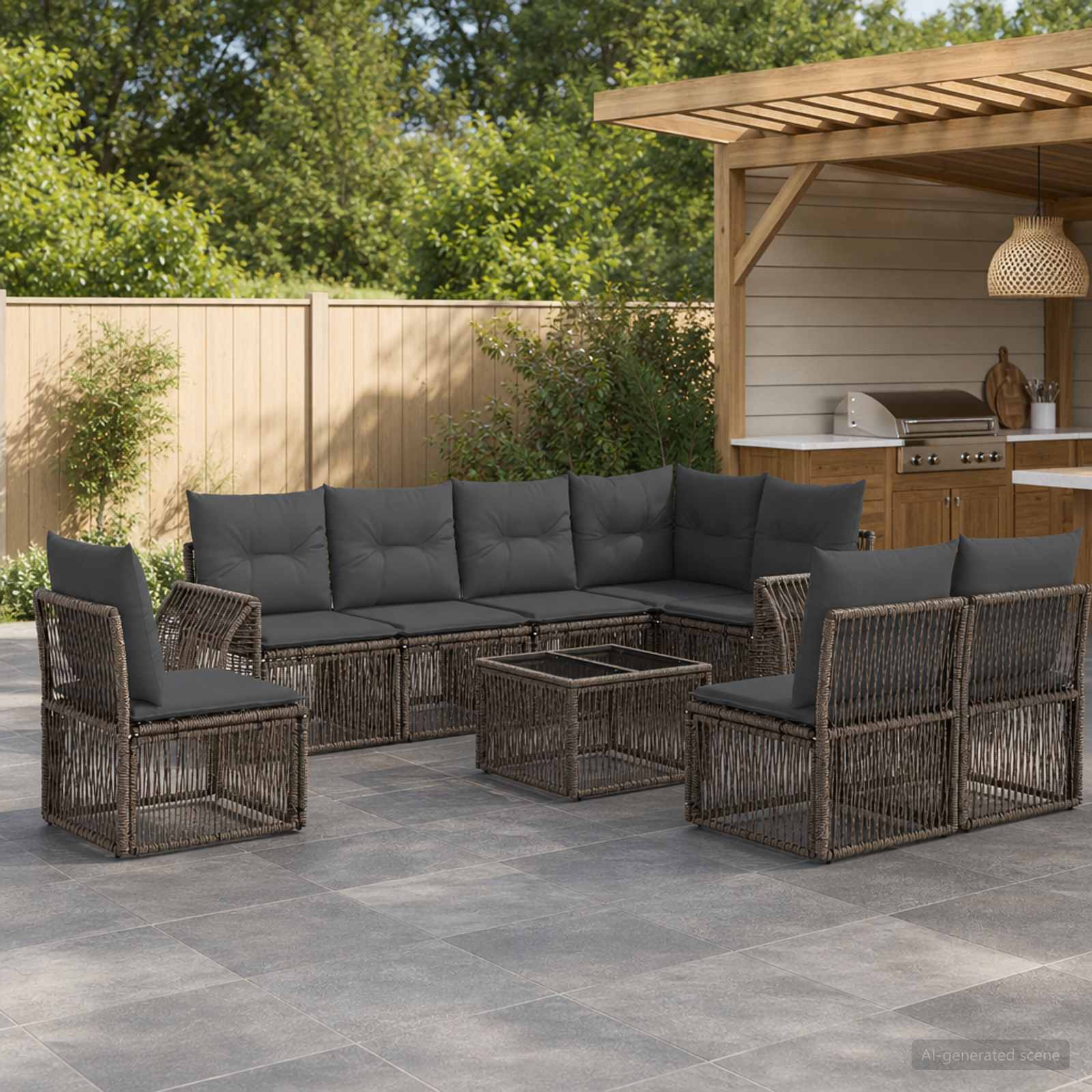 Tuinbankenset 9 pcs Grijs en Donkergrijs poly rattan – afbeelding 1