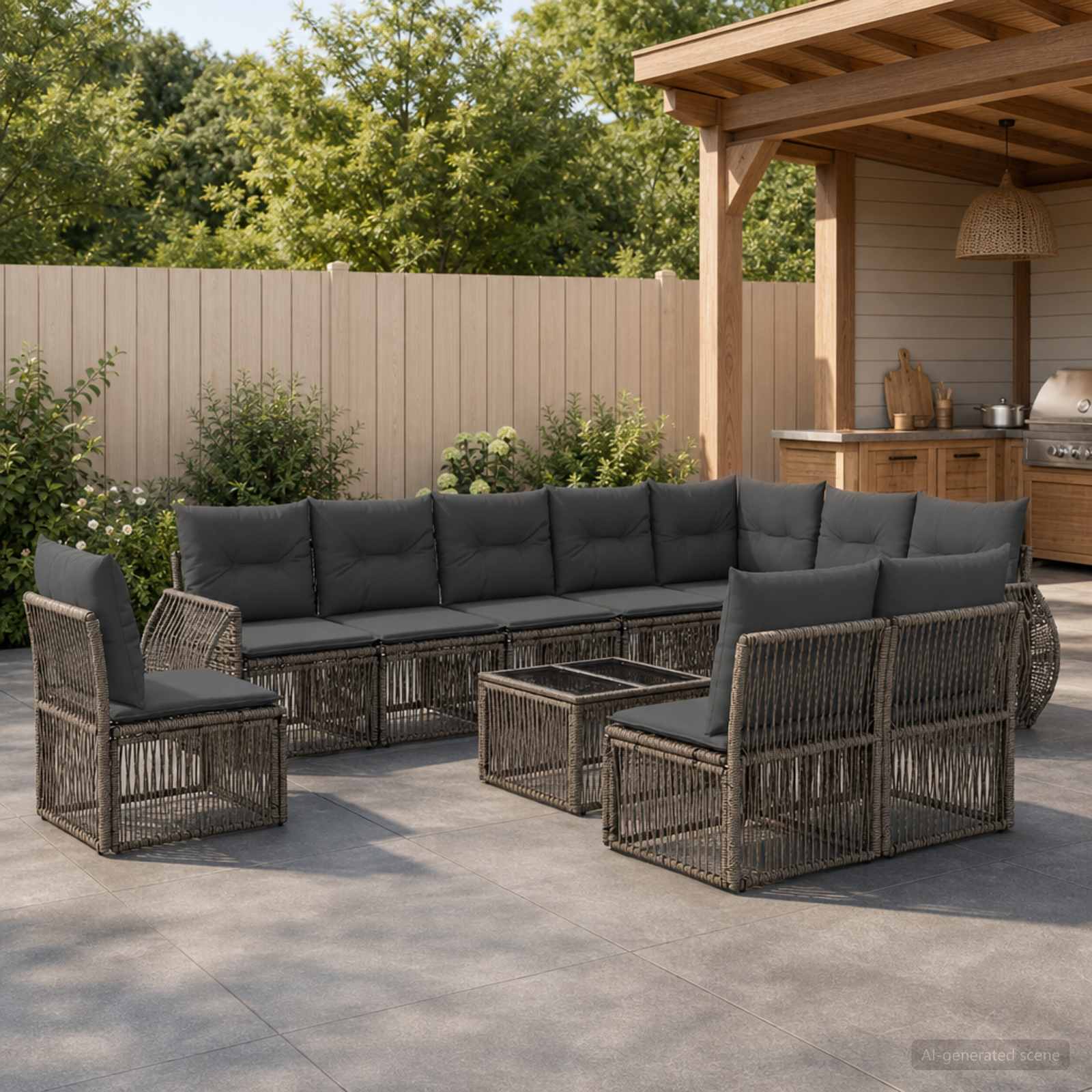 Tuinbankenset 11 pcs Grijs en Donkergrijs poly rattan – afbeelding 1