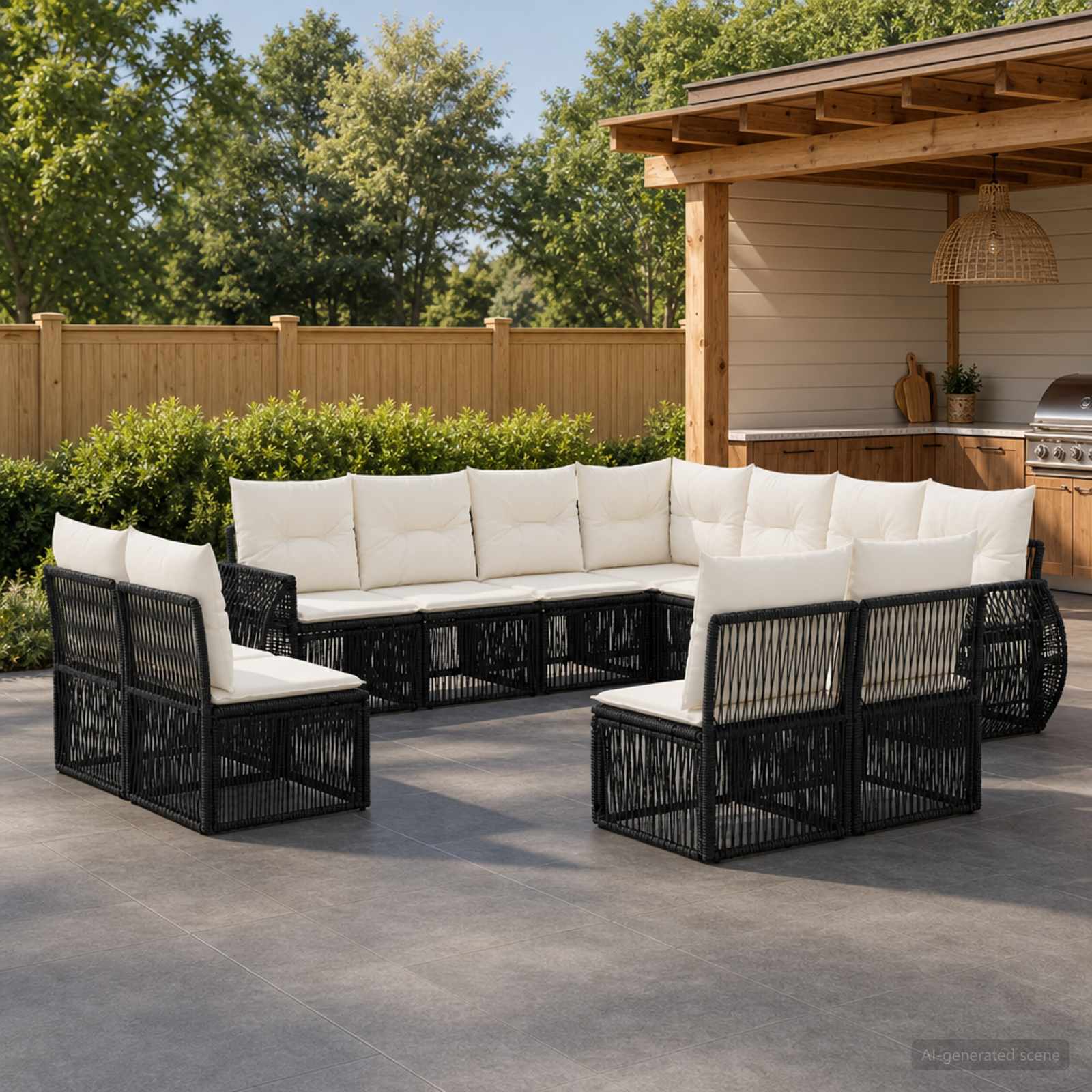 Tuinbankenset 11 pcs Zwart en Cream Wit poly rattan – afbeelding 1